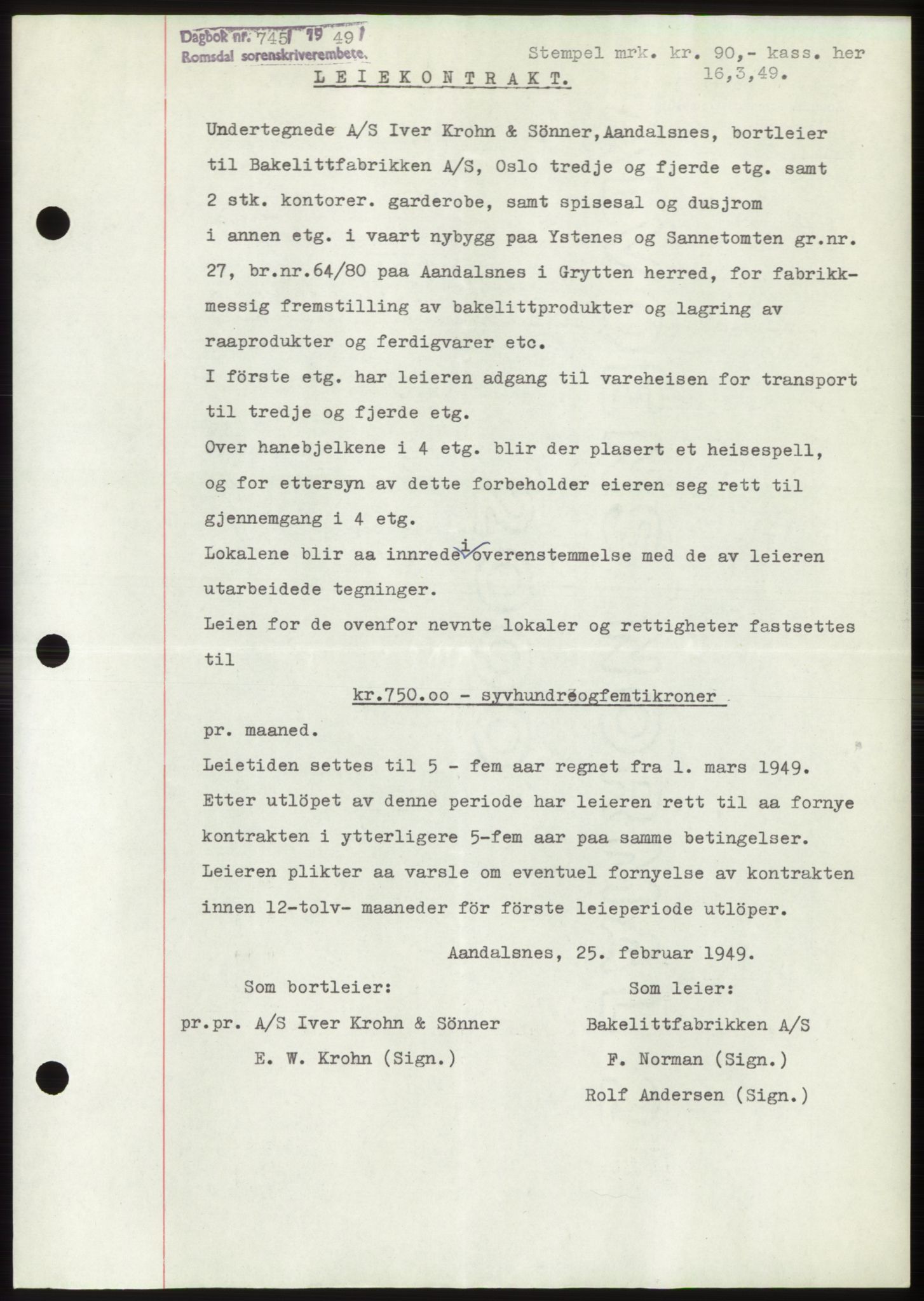 Romsdal sorenskriveri, SAT/A-4149/1/2/2C: Pantebok nr. B4, 1948-1949, Dagboknr: 745/1949