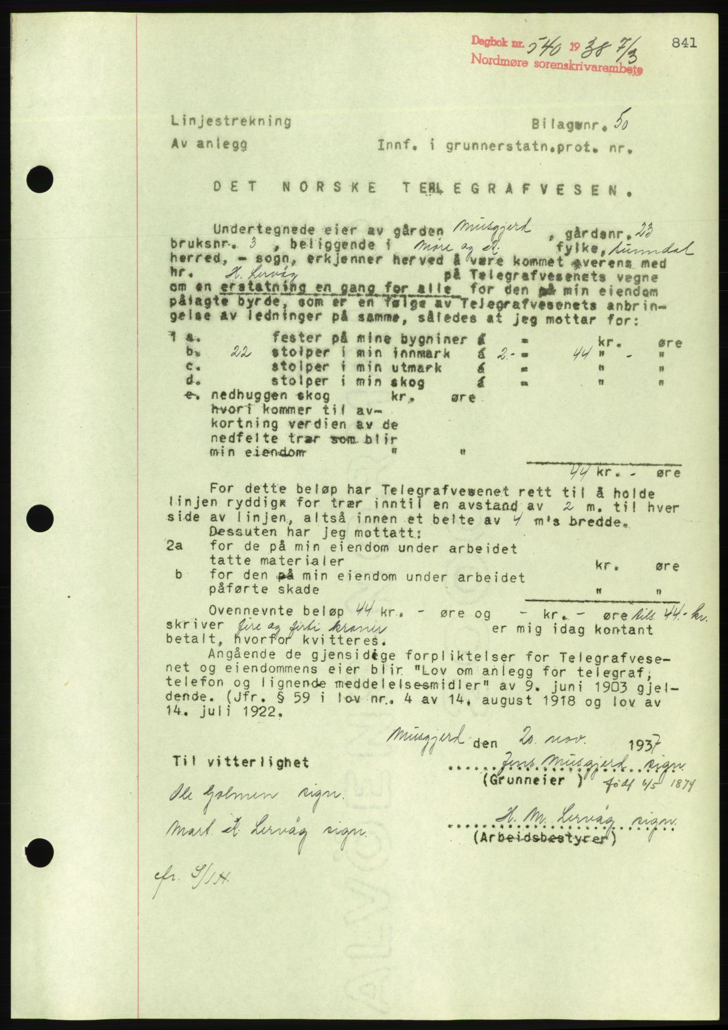 Nordmøre sorenskriveri, AV/SAT-A-4132/1/2/2Ca/L0092: Pantebok nr. B82, 1937-1938, Dagboknr: 540/1938