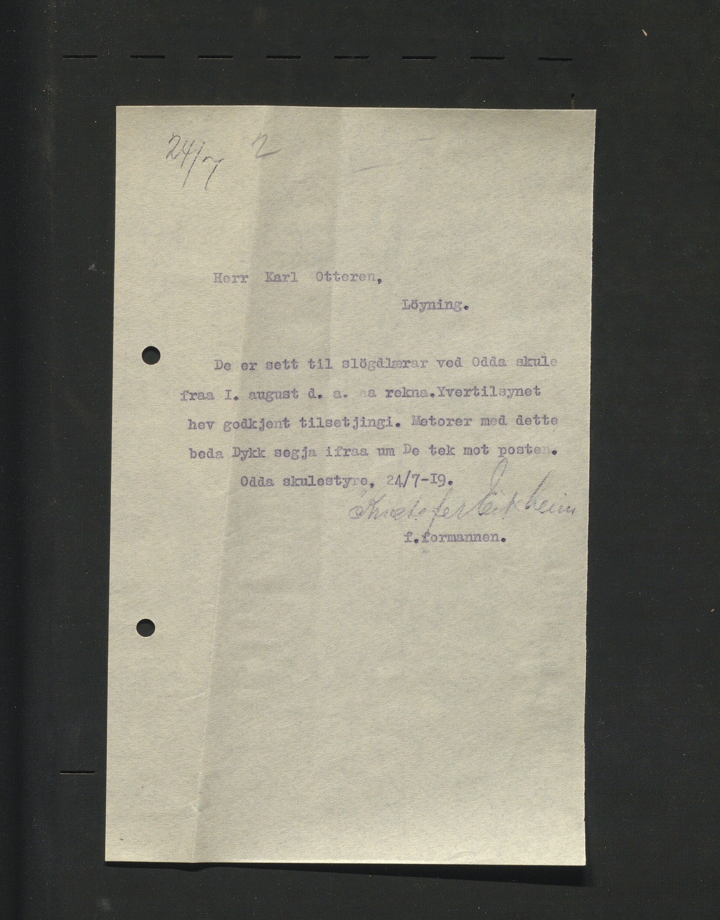 Odda kommune. Skulestyret, IKAH/1228-211/B/Ba/L0001/0001: Kopibok for Odda skulestyre / Kopiar av utgåande brev , 1919