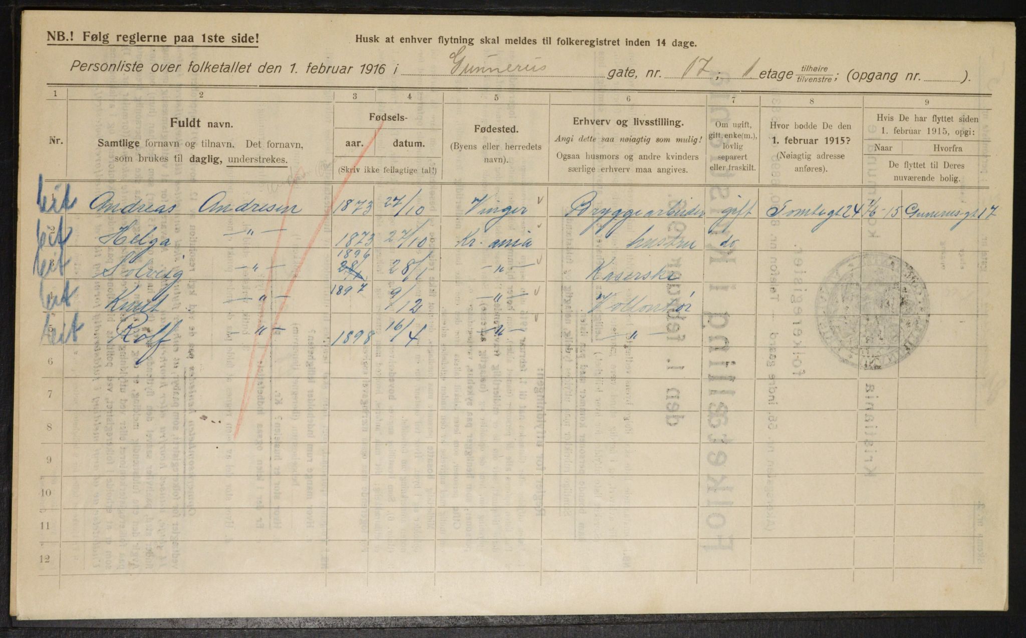 OBA, Kommunal folketelling 1.2.1916 for Kristiania, 1916, s. 5392