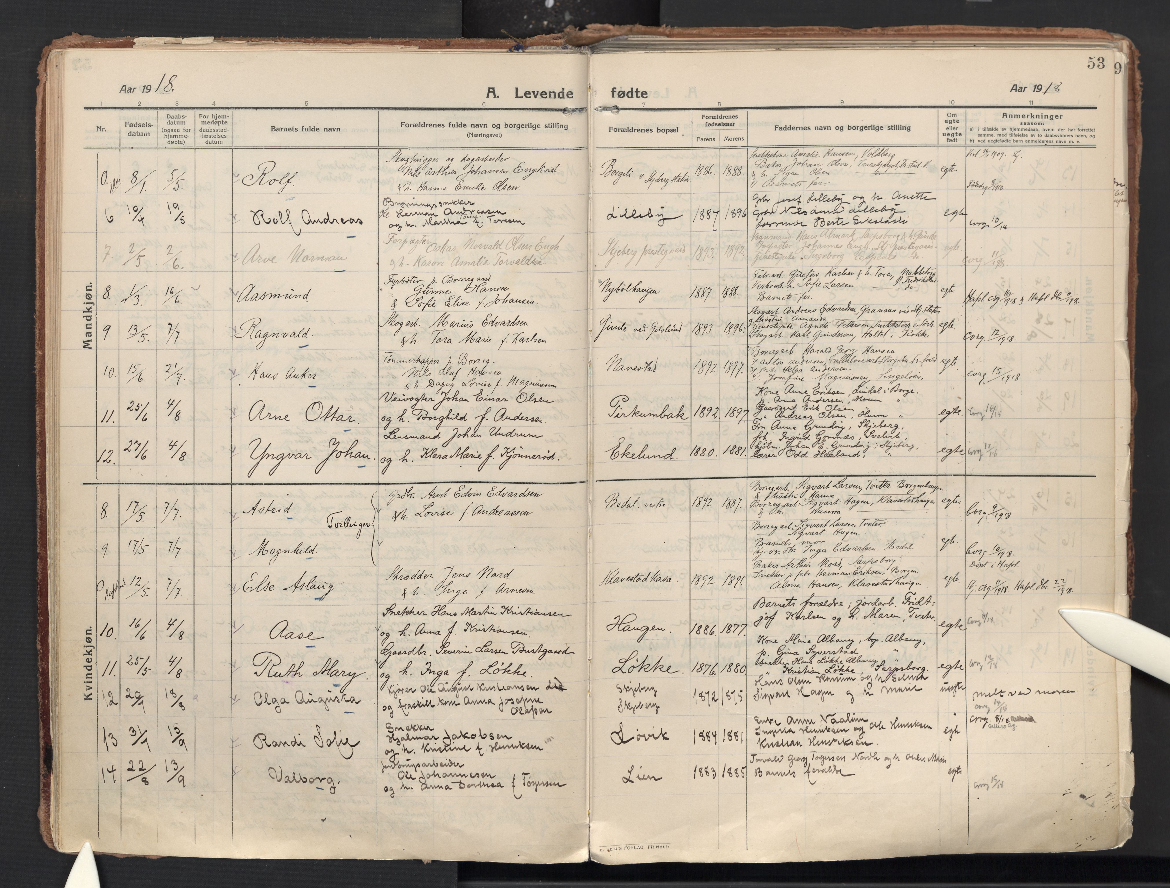 Skjeberg prestekontor Kirkebøker, AV/SAO-A-10923/F/Fa/L0011: Ministerialbok nr. I 11, 1912-1939, s. 53