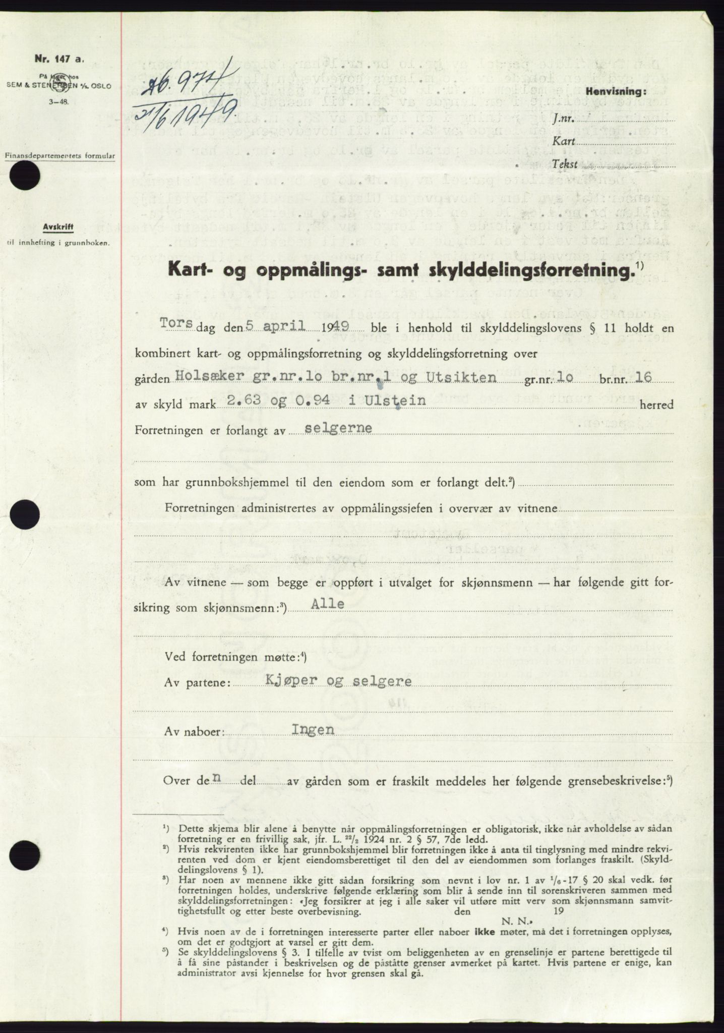 Søre Sunnmøre sorenskriveri, SAT/A-4122/1/2/2C/L0084: Pantebok nr. 10A, 1949-1949, Dagboknr: 974/1949