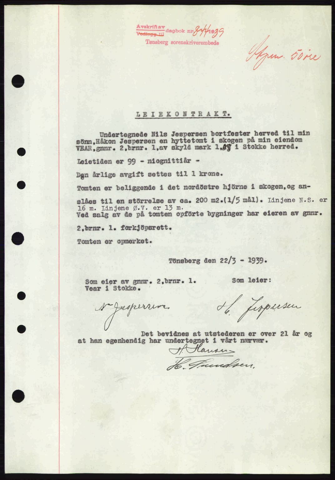 Jarlsberg sorenskriveri, SAKO/A-131/G/Ga/Gaa/L0006: Pantebok nr. A-6, 1938-1939, Dagboknr: 844/1939