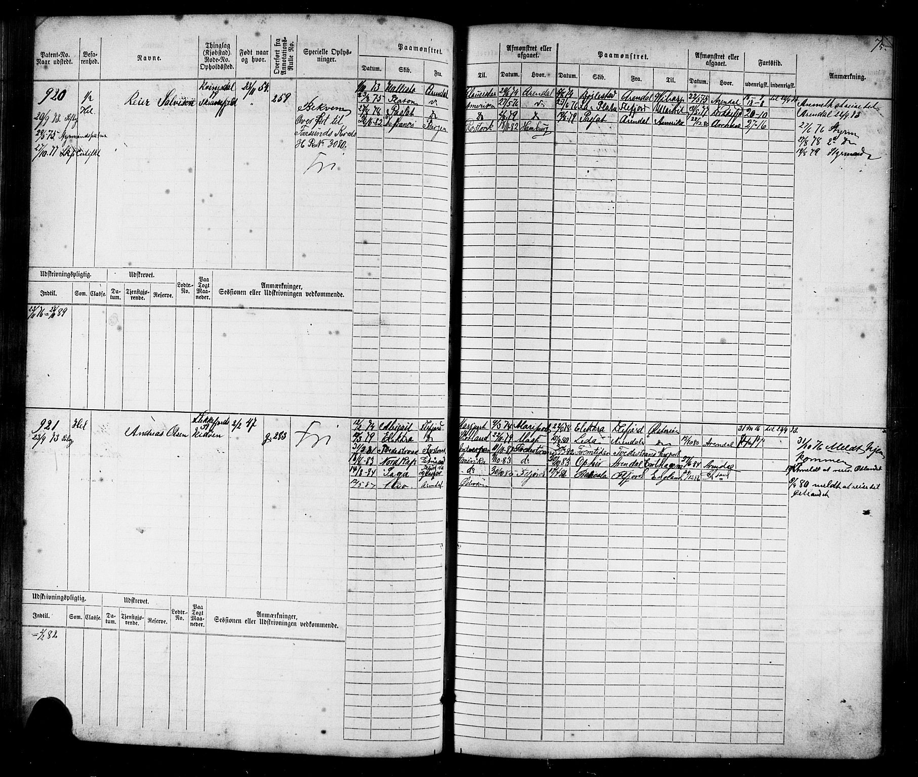 Flekkefjord mønstringskrets, AV/SAK-2031-0018/F/Fb/L0009: Hovedrulle nr 771-1533, Æ-6, 1868-1900, s. 78