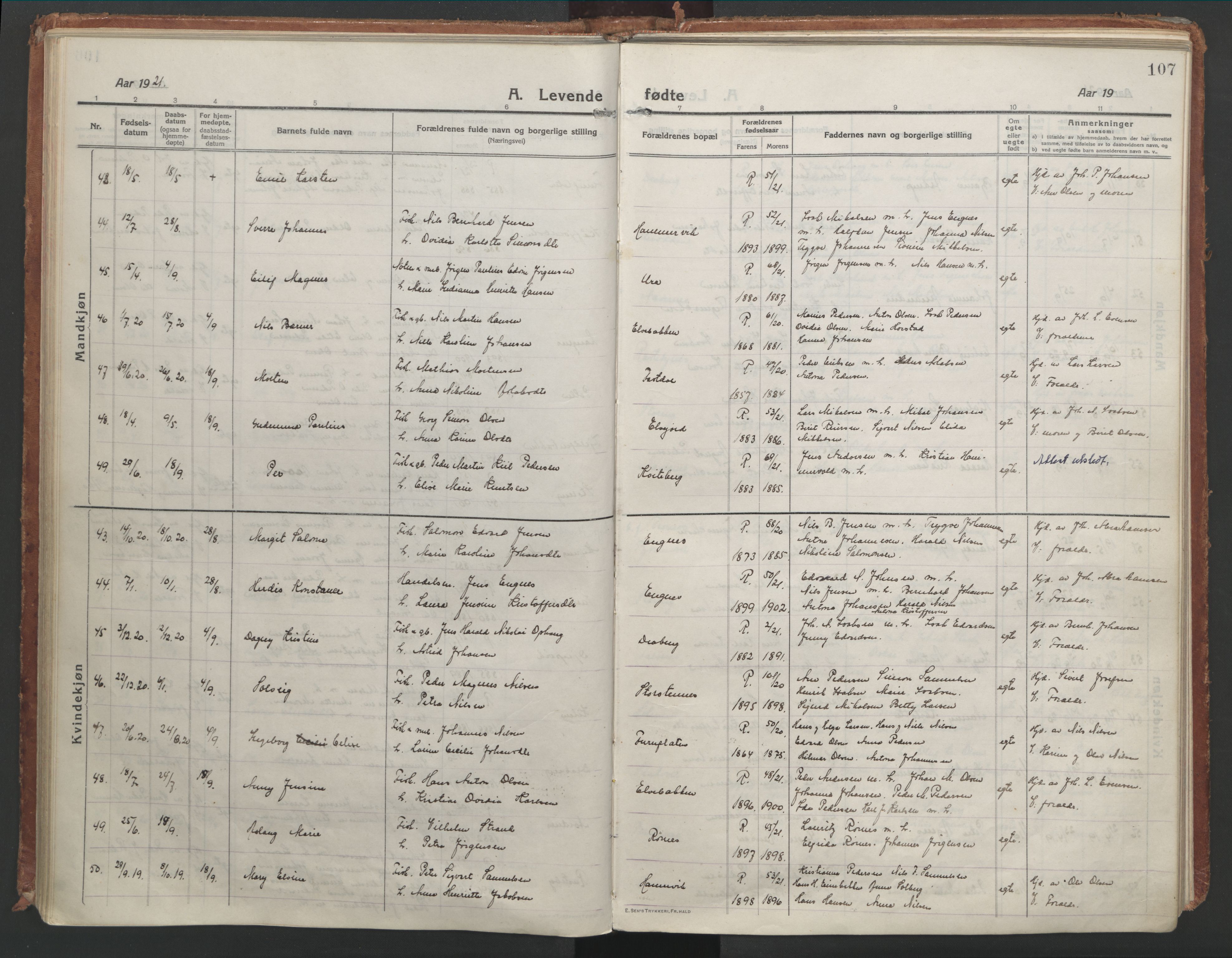 Lyngen sokneprestembete, AV/SATØ-S-1289/H/He/Hea/L0012kirke: Ministerialbok nr. 12, 1914-1923, s. 107