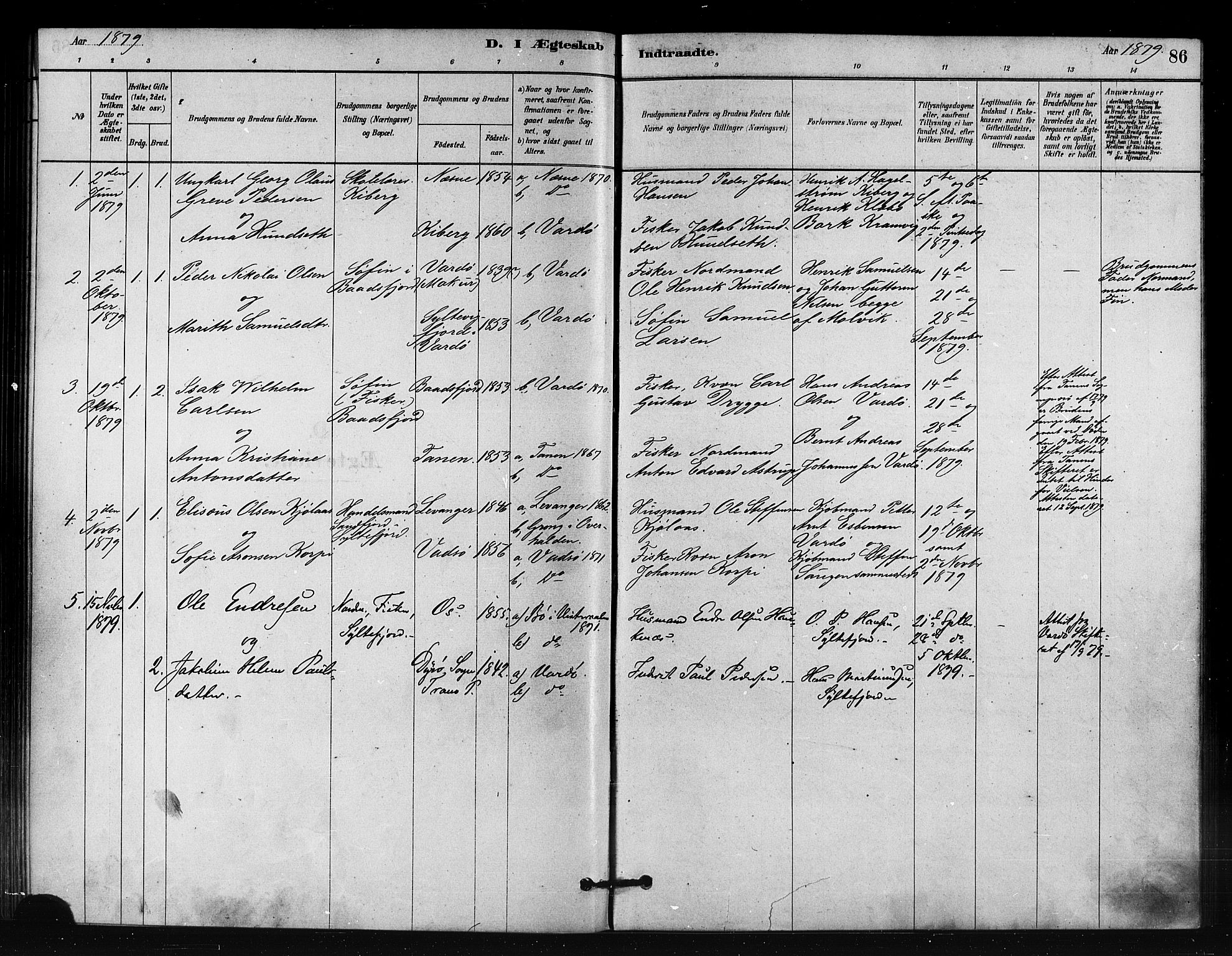 Vardø sokneprestkontor, AV/SATØ-S-1332/H/Ha/L0008kirke: Ministerialbok nr. 8, 1879-1887, s. 86