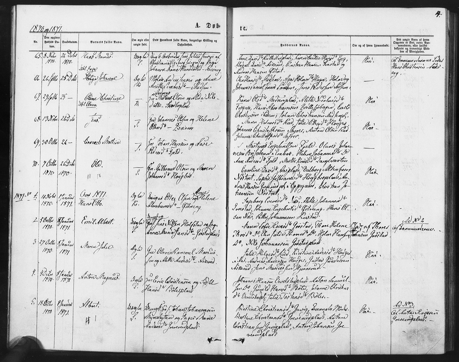 Kråkstad prestekontor Kirkebøker, AV/SAO-A-10125a/F/Fa/L0008: Ministerialbok nr. I 8, 1870-1879, s. 4