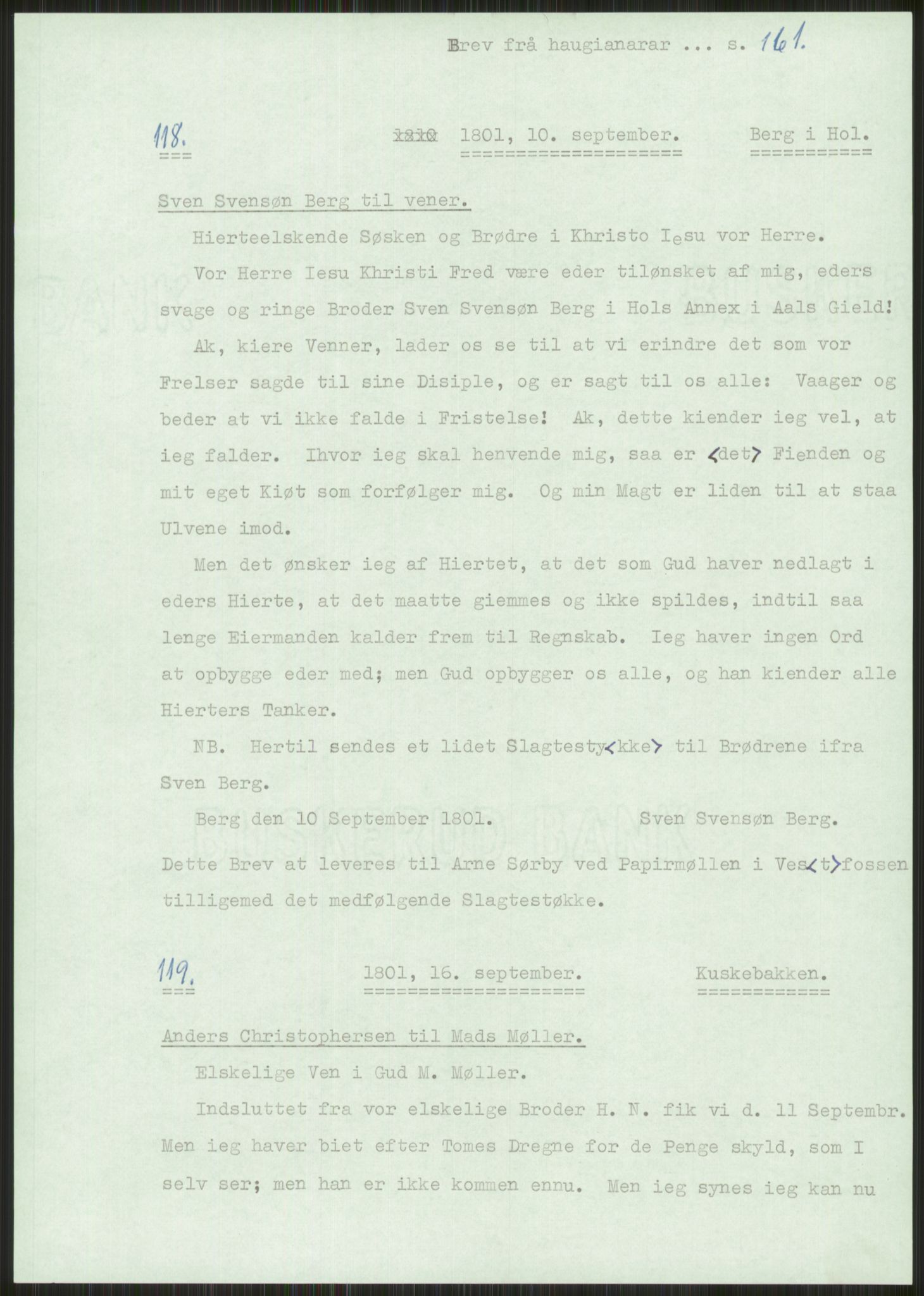 Samlinger til kildeutgivelse, Haugianerbrev, RA/EA-6834/F/L0001: Haugianerbrev I: 1760-1804, 1760-1804, s. 161