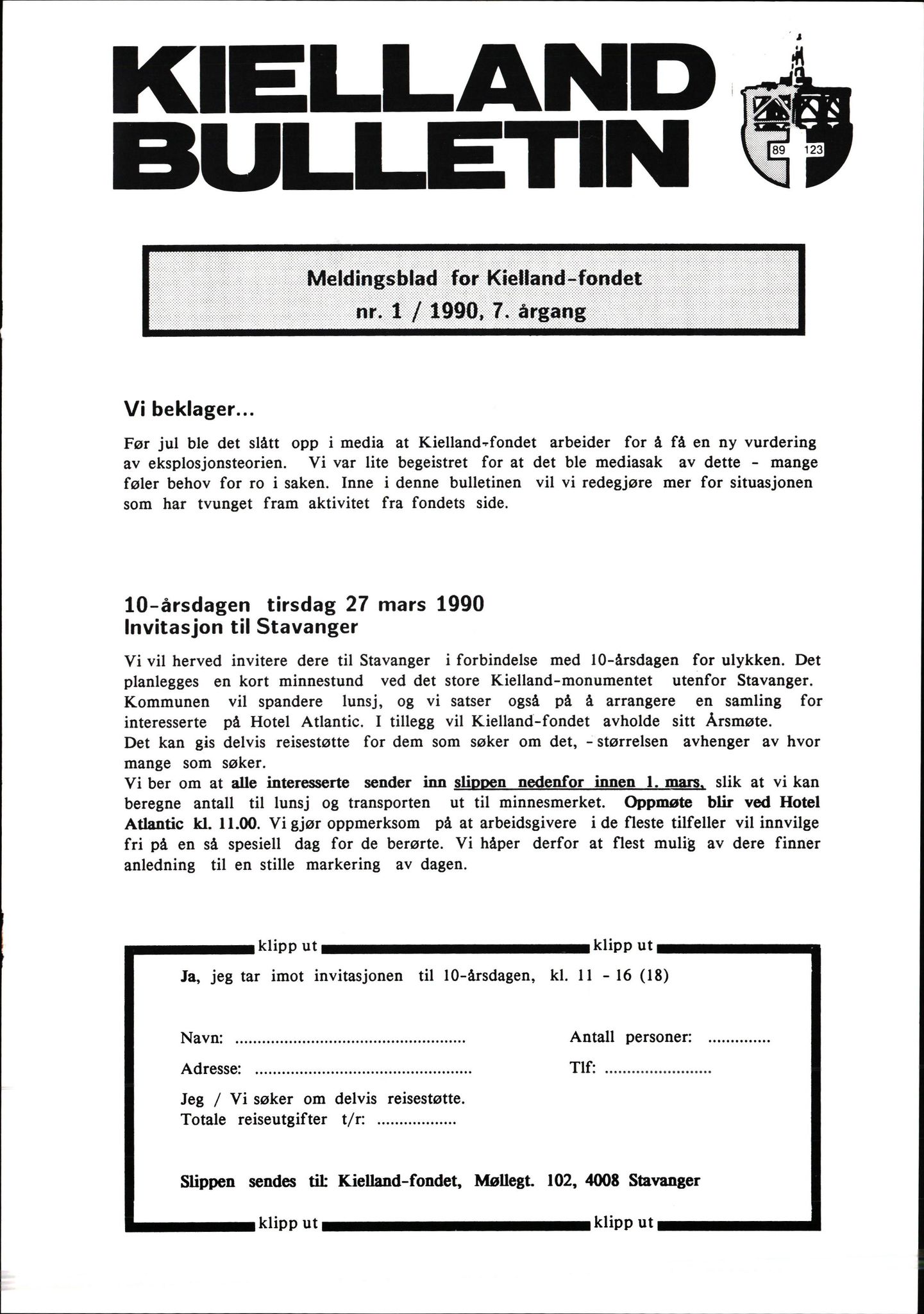 Pa 1660 - Kielland- fondet, AV/SAST-A-102242/X/Xa/L0001: Rapport til overlevende og etterlatte/ Kielland Bulletin, 1980-1998