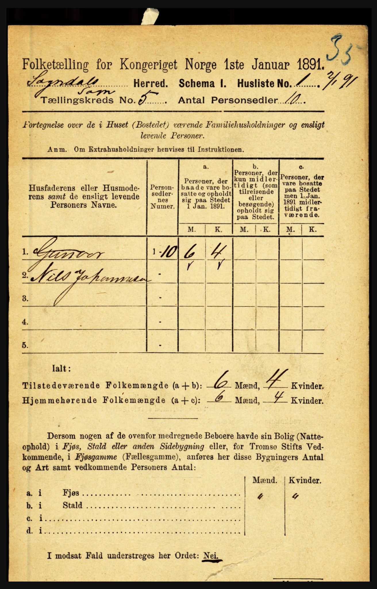 RA, Folketelling 1891 for 1420 Sogndal herred, 1891, s. 2263