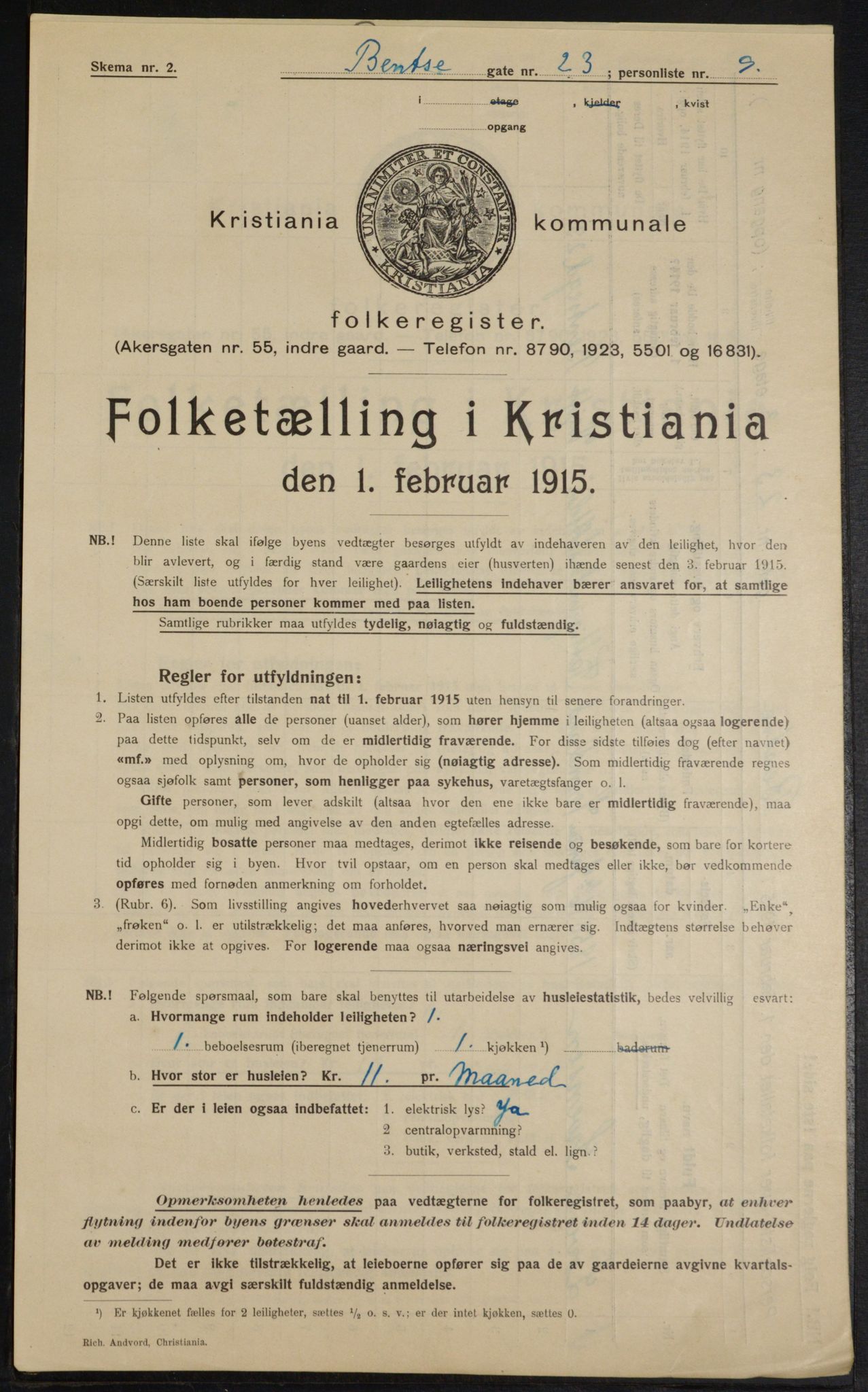 OBA, Kommunal folketelling 1.2.1915 for Kristiania, 1915, s. 3737