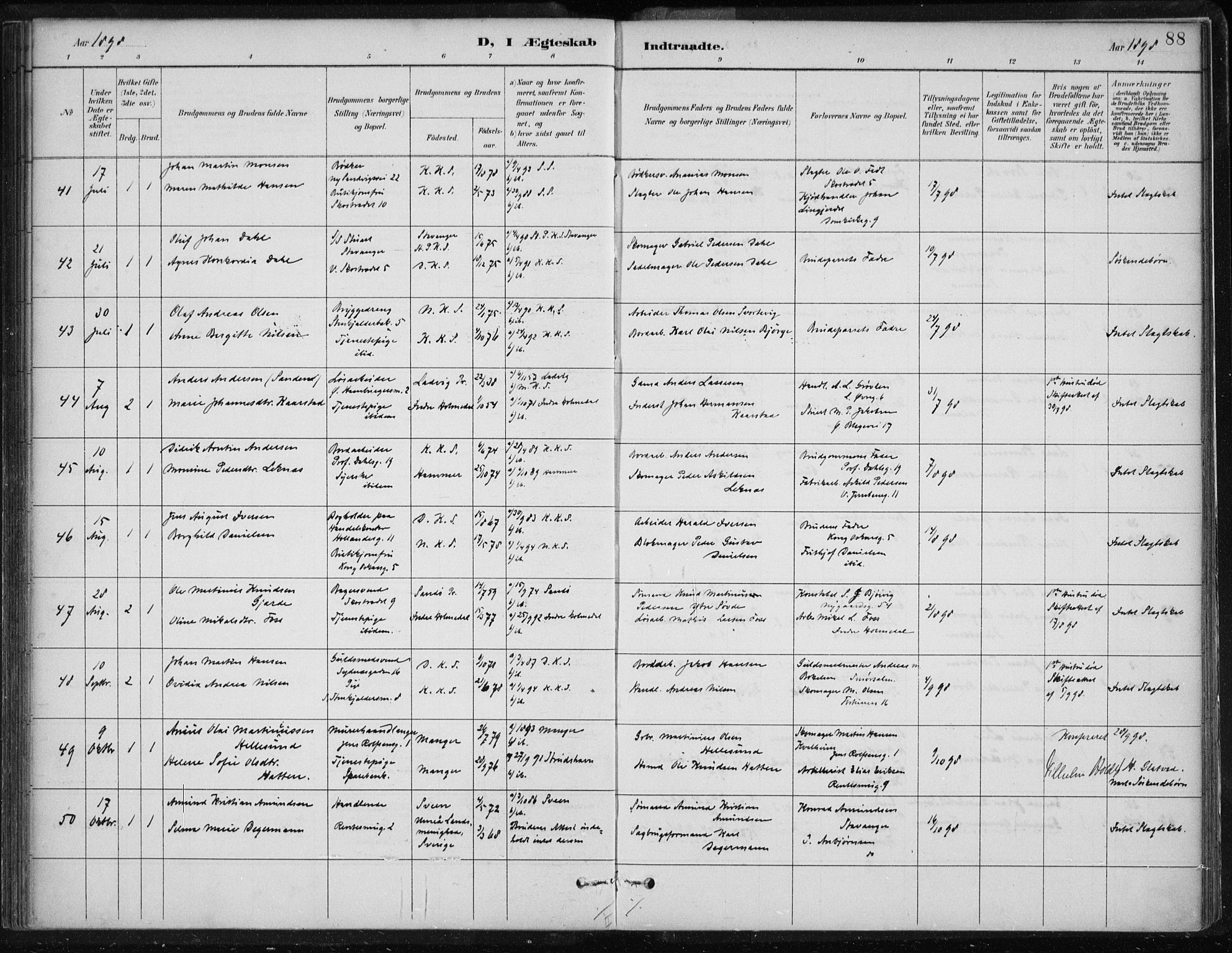 Korskirken sokneprestembete, AV/SAB-A-76101/H/Hab: Klokkerbok nr. D 3, 1887-1906, s. 88