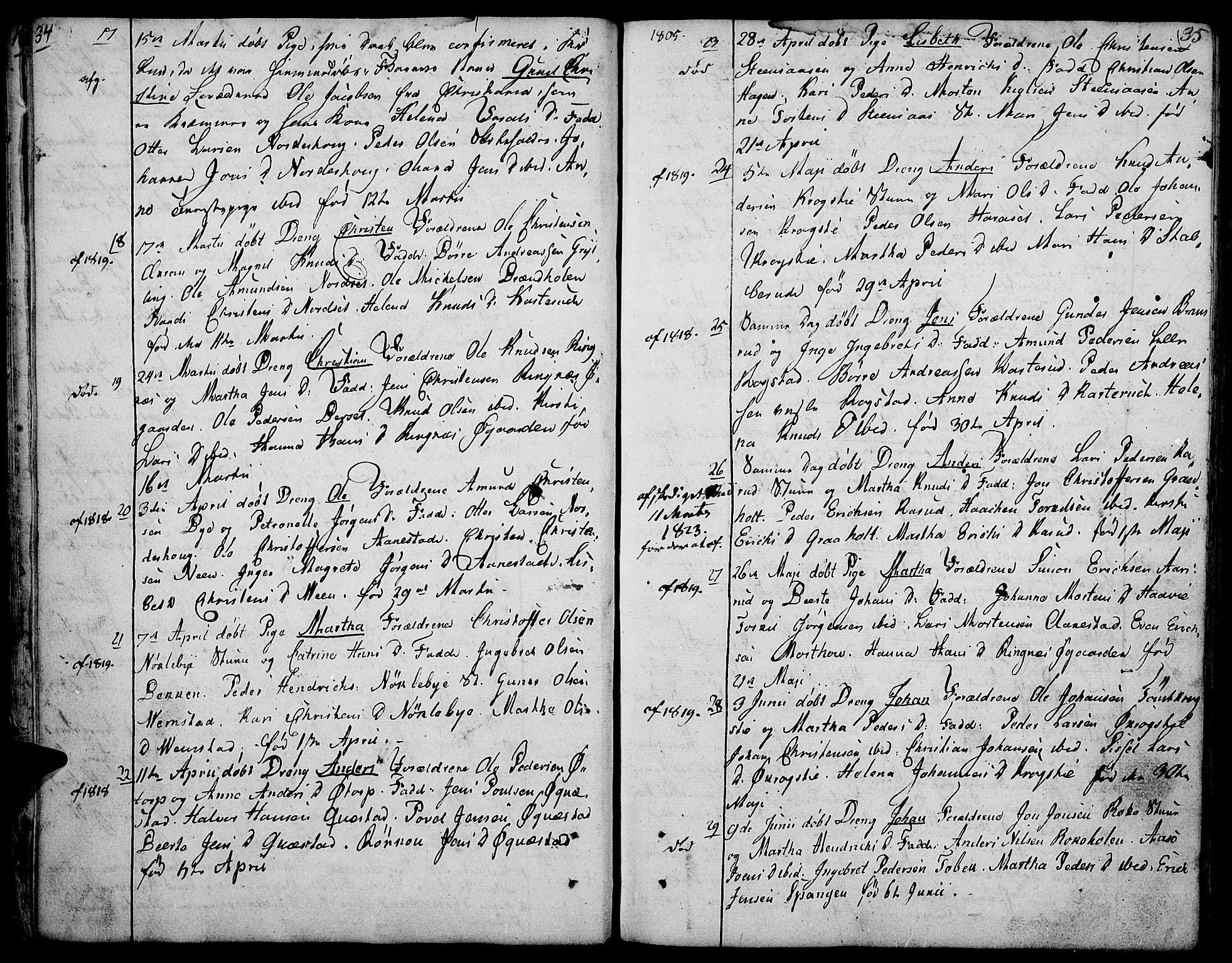 Løten prestekontor, AV/SAH-PREST-022/K/Ka/L0004: Ministerialbok nr. 4, 1801-1814, s. 34-35