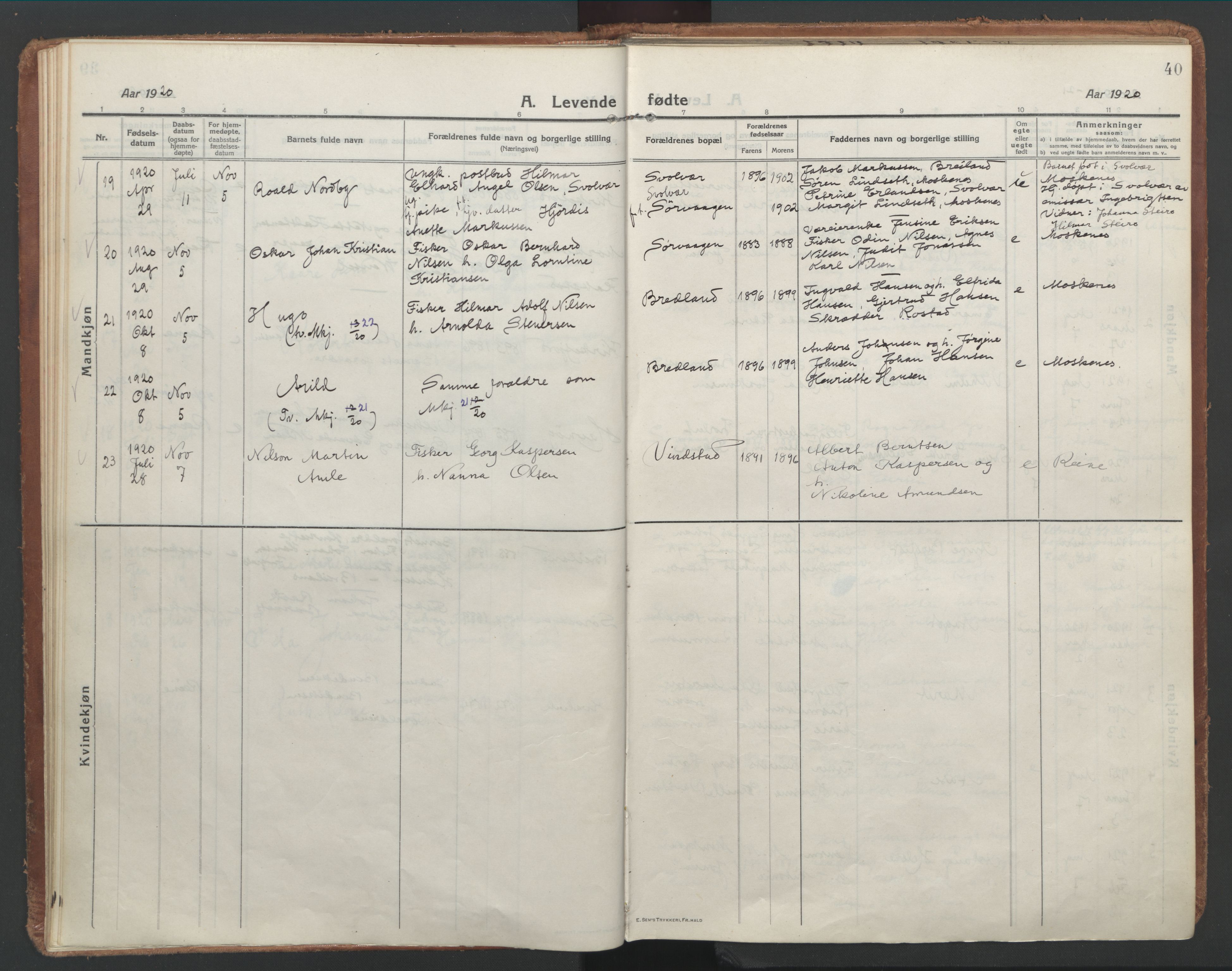 Ministerialprotokoller, klokkerbøker og fødselsregistre - Nordland, AV/SAT-A-1459/886/L1222: Ministerialbok nr. 886A04, 1914-1926, s. 40