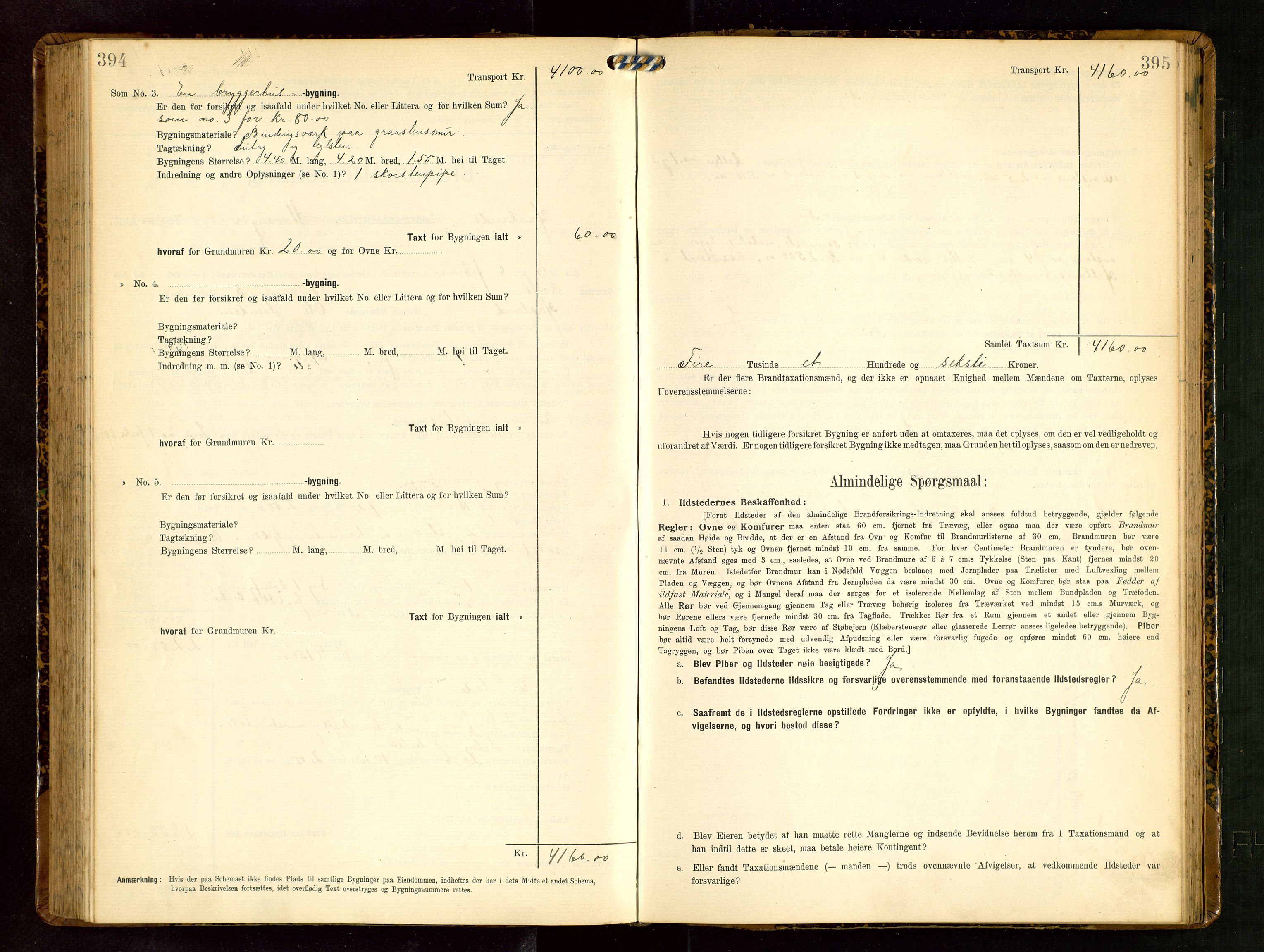 Håland lensmannskontor, AV/SAST-A-100100/Gob/L0003: Branntakstprotokoll - skjematakst. Register i boken., 1909-1910, s. 394-395