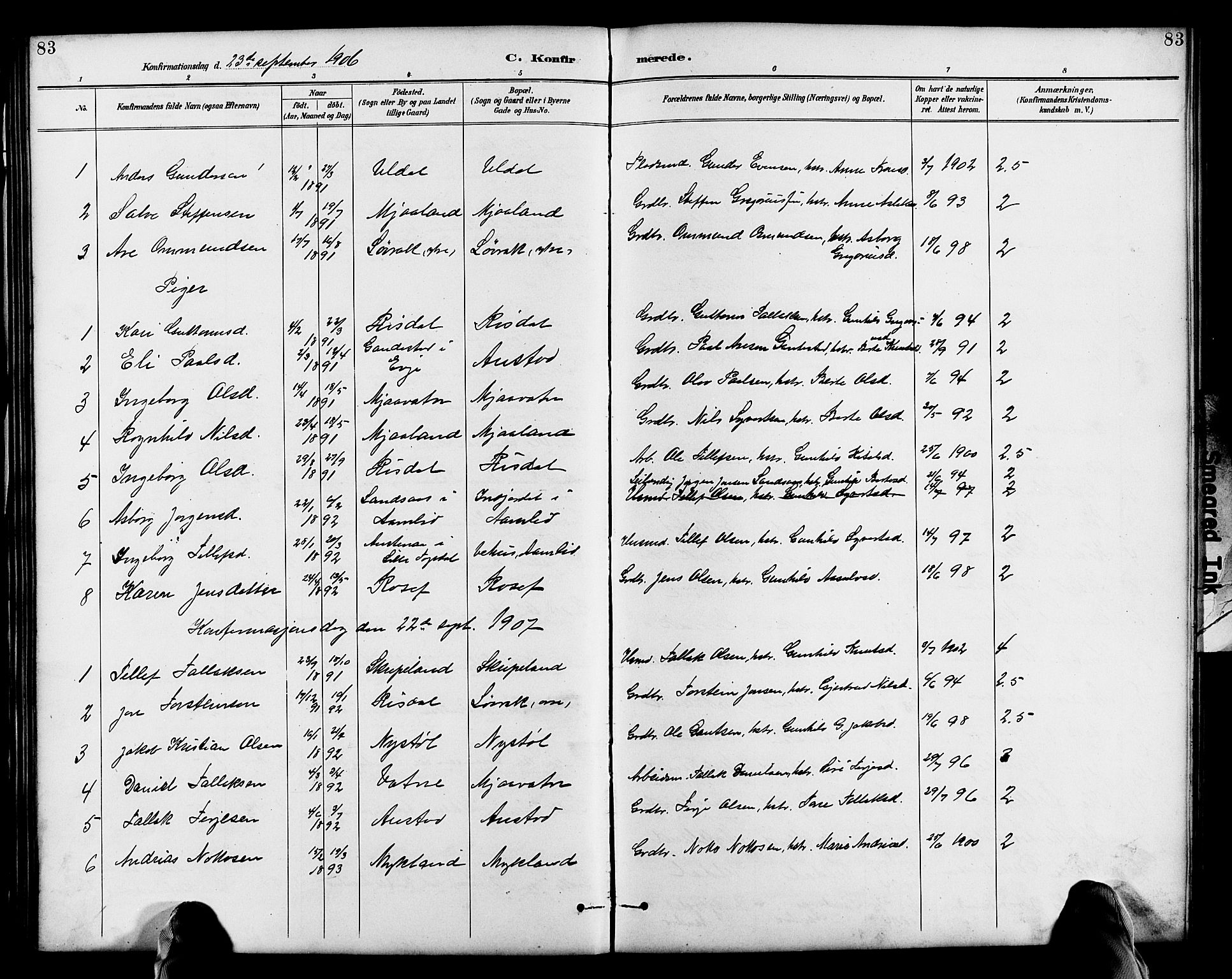 Herefoss sokneprestkontor, AV/SAK-1111-0019/F/Fb/Fbc/L0003: Klokkerbok nr. B 3, 1887-1915, s. 83