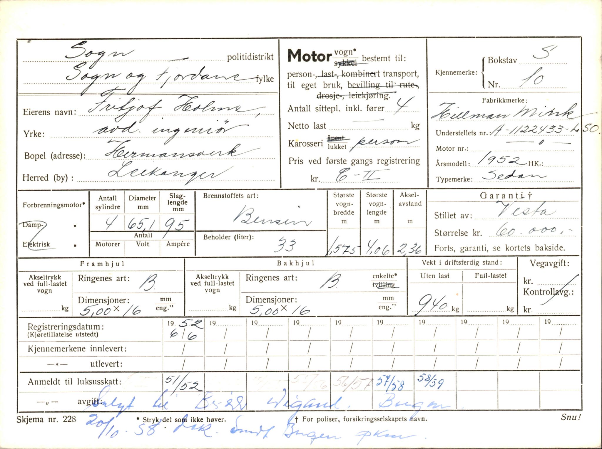 Statens vegvesen, Sogn og Fjordane vegkontor, AV/SAB-A-5301/4/F/L0008: Registerkort utmeldte Sogn, 1957-1959, s. 3