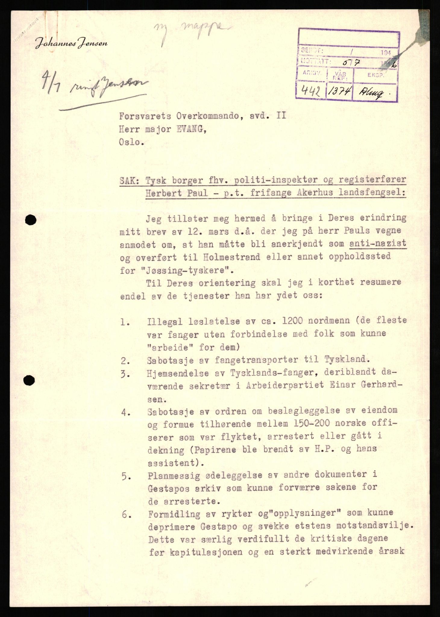 Forsvaret, Forsvarets overkommando II, AV/RA-RAFA-3915/D/Db/L0025: CI Questionaires. Tyske okkupasjonsstyrker i Norge. Tyskere., 1945-1946, s. 402
