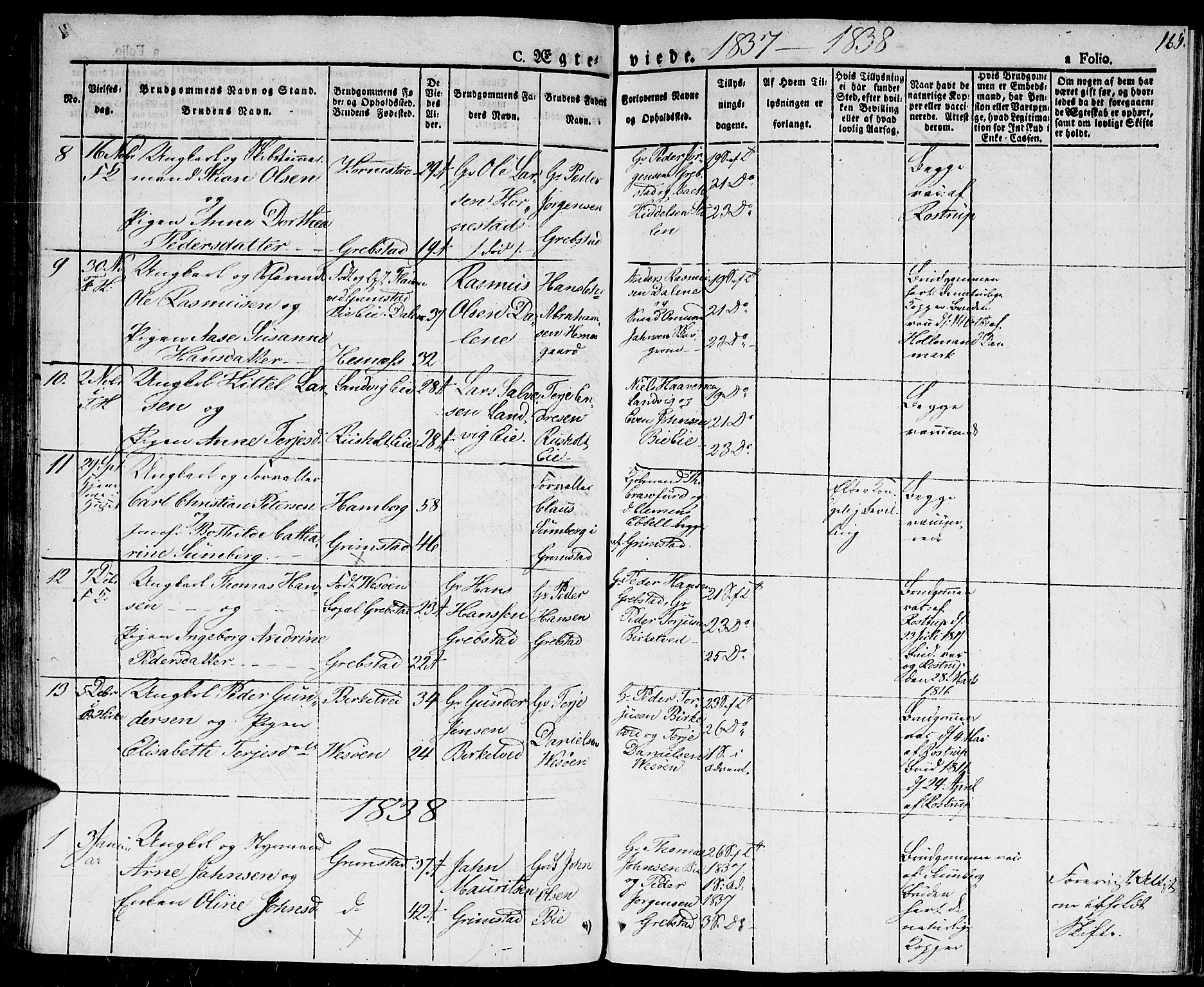 Fjære sokneprestkontor, AV/SAK-1111-0011/F/Fa/L0002: Ministerialbok nr. A 2, 1827-1839, s. 165