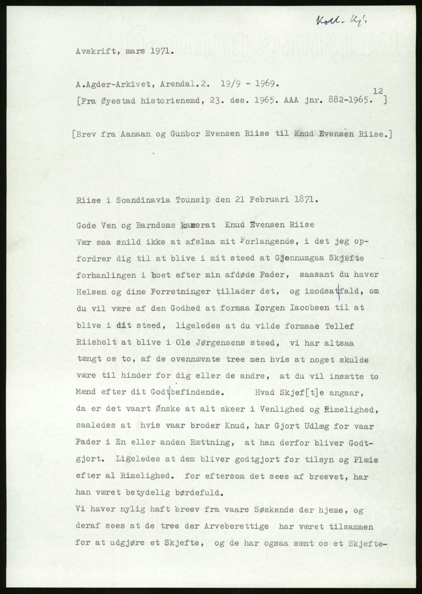 Samlinger til kildeutgivelse, Amerikabrevene, AV/RA-EA-4057/F/L0026: Innlån fra Aust-Agder: Aust-Agder-Arkivet - Erickson, 1838-1914, s. 473