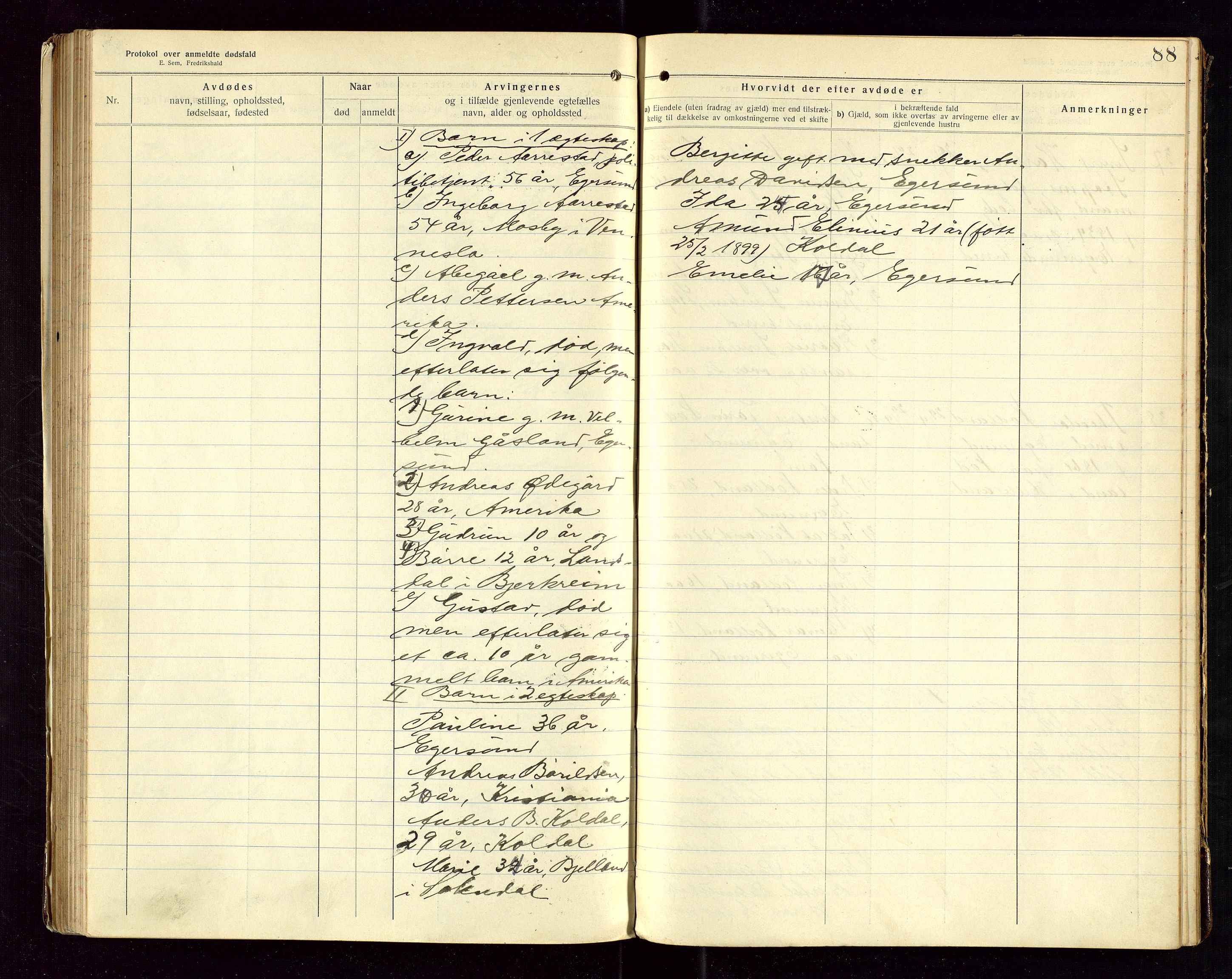 Eigersund lensmannskontor, AV/SAST-A-100171/Gga/L0007: "Protokol over anmeldte dødsfald" m/alfabetisk navneregister, 1917-1920, s. 88