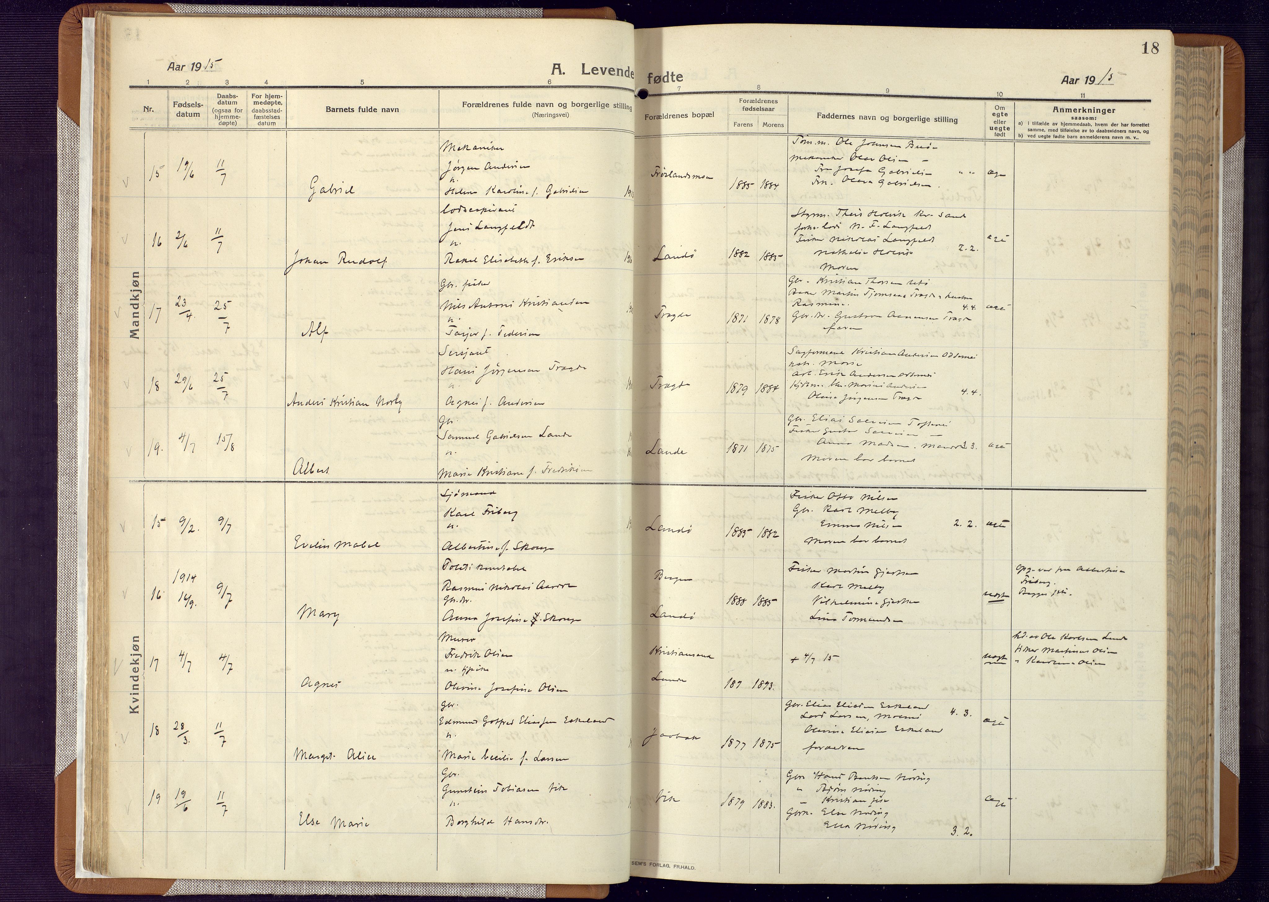 Mandal sokneprestkontor, AV/SAK-1111-0030/F/Fa/Faa/L0022: Ministerialbok nr. A 22, 1913-1925, s. 18