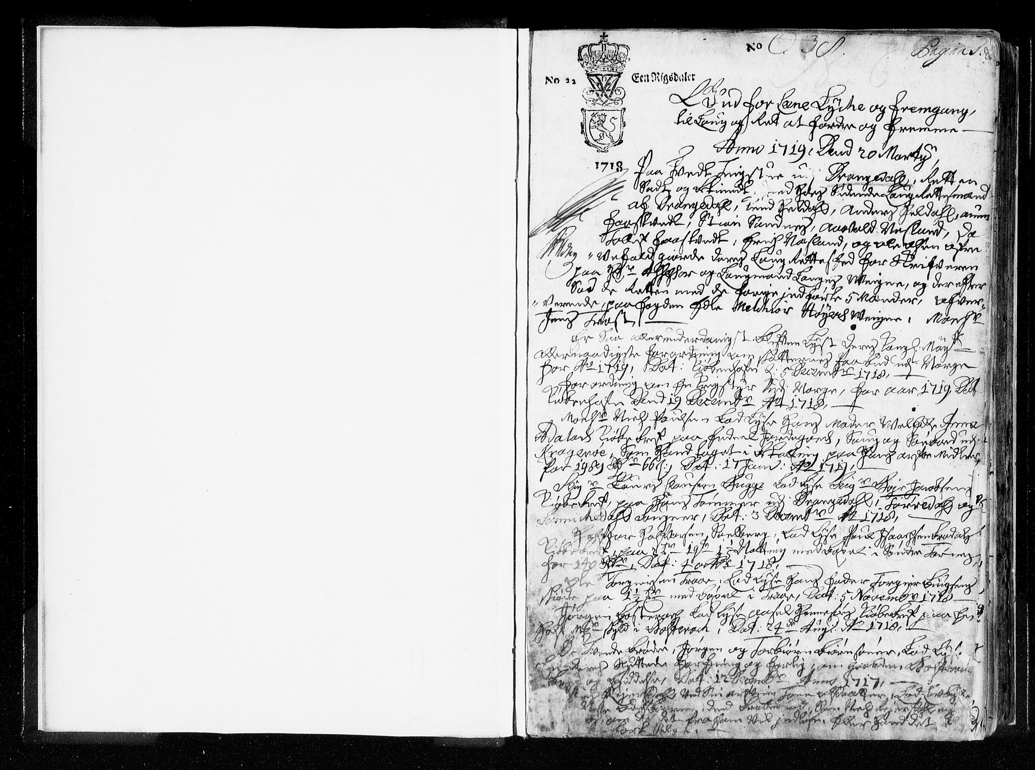 Bamble sorenskriveri, SAKO/A-214/F/Fa/Faa/L0007: Tingbok, 1719-1722, s. 1