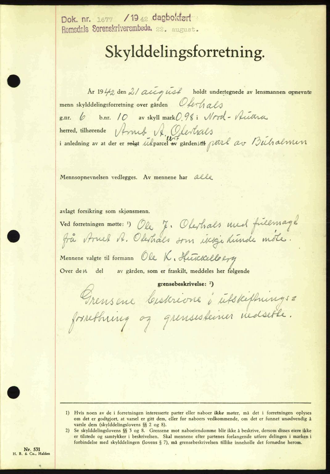 Romsdal sorenskriveri, SAT/A-4149/1/2/2C: Pantebok nr. A12, 1942-1942, Dagboknr: 1677/1942