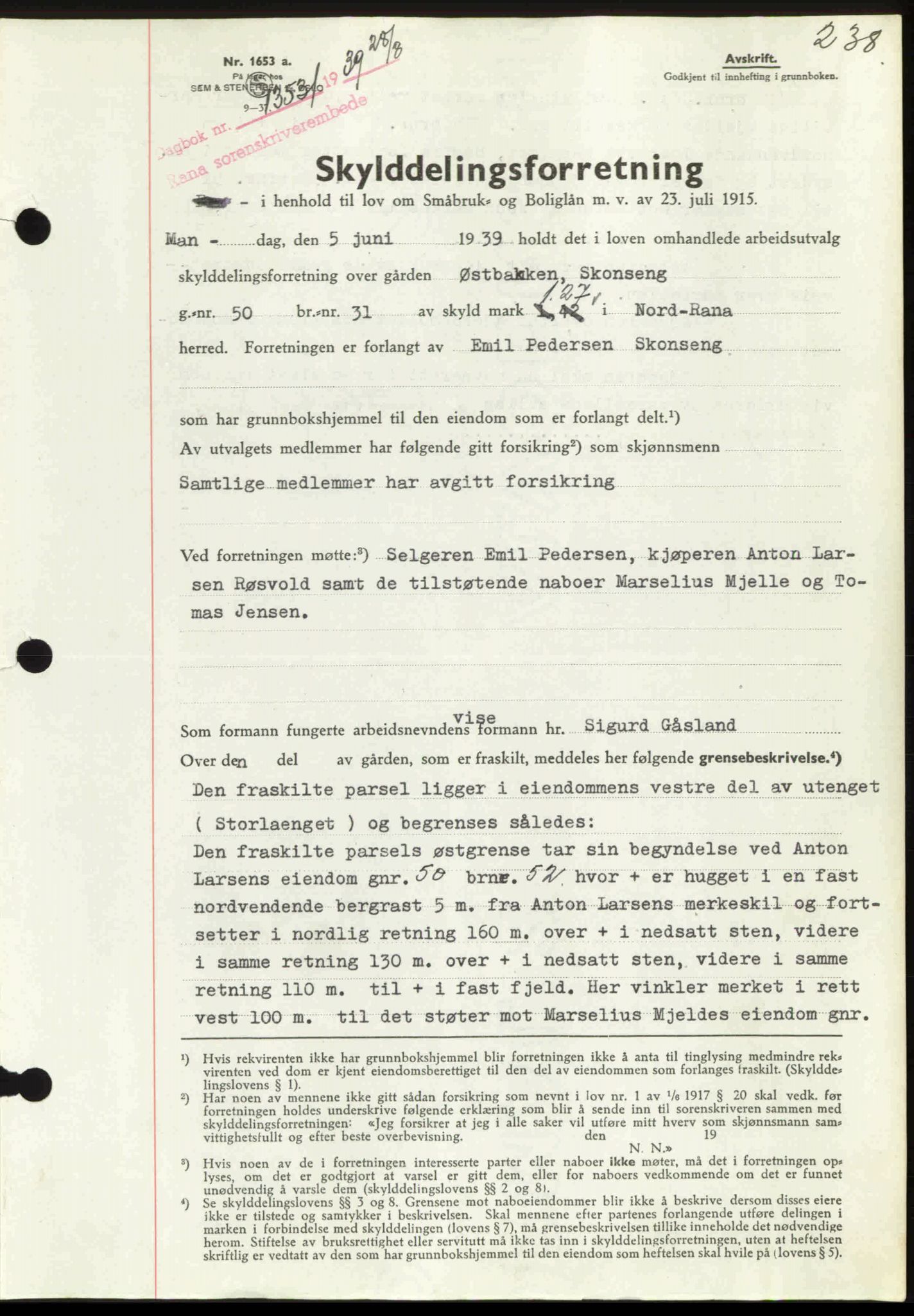 Rana sorenskriveri , SAT/A-1108/1/2/2C: Pantebok nr. A 6, 1939-1940, Dagboknr: 1353/1939