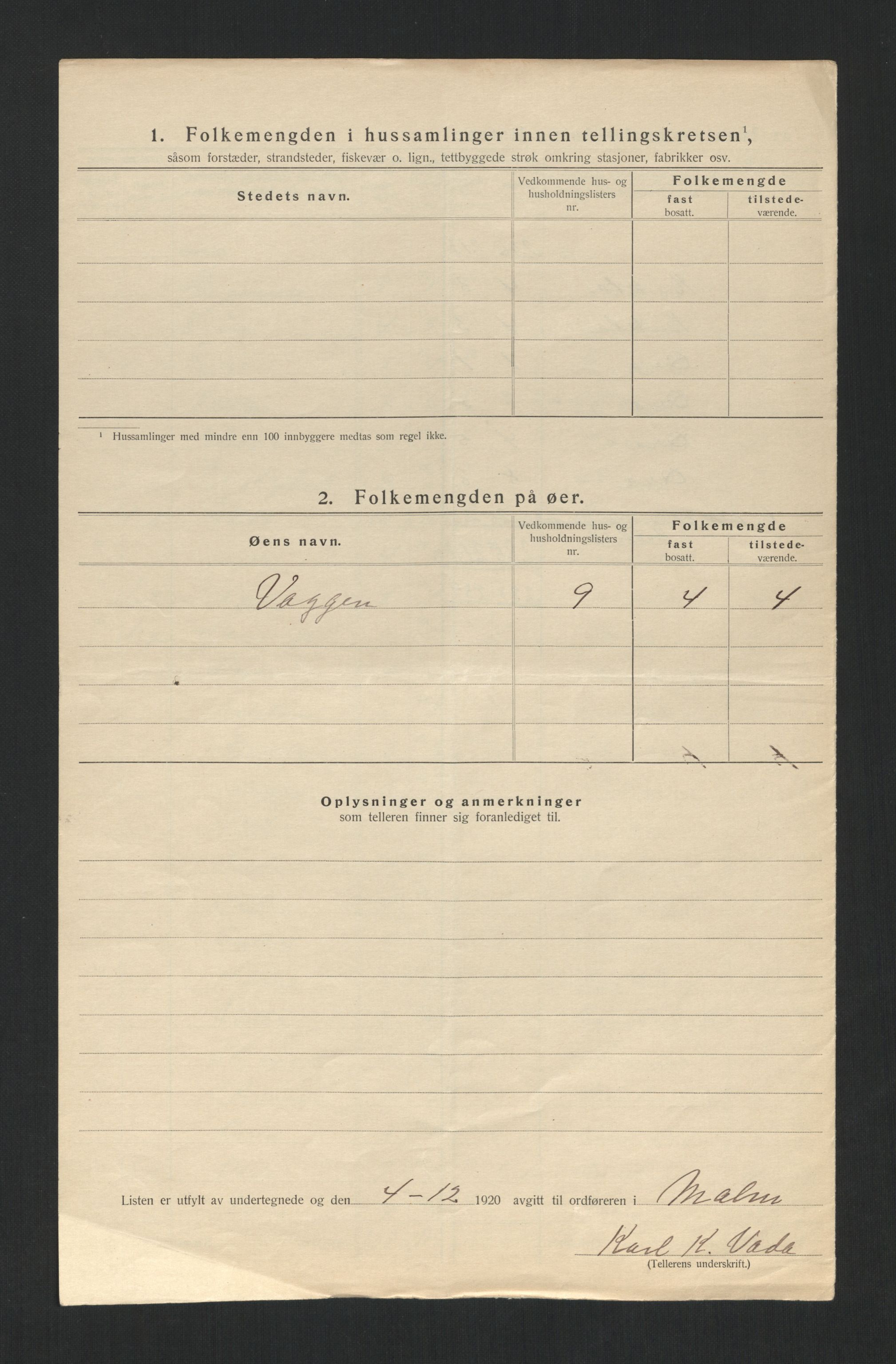 SAT, Folketelling 1920 for 1726 Malm herred, 1920, s. 9