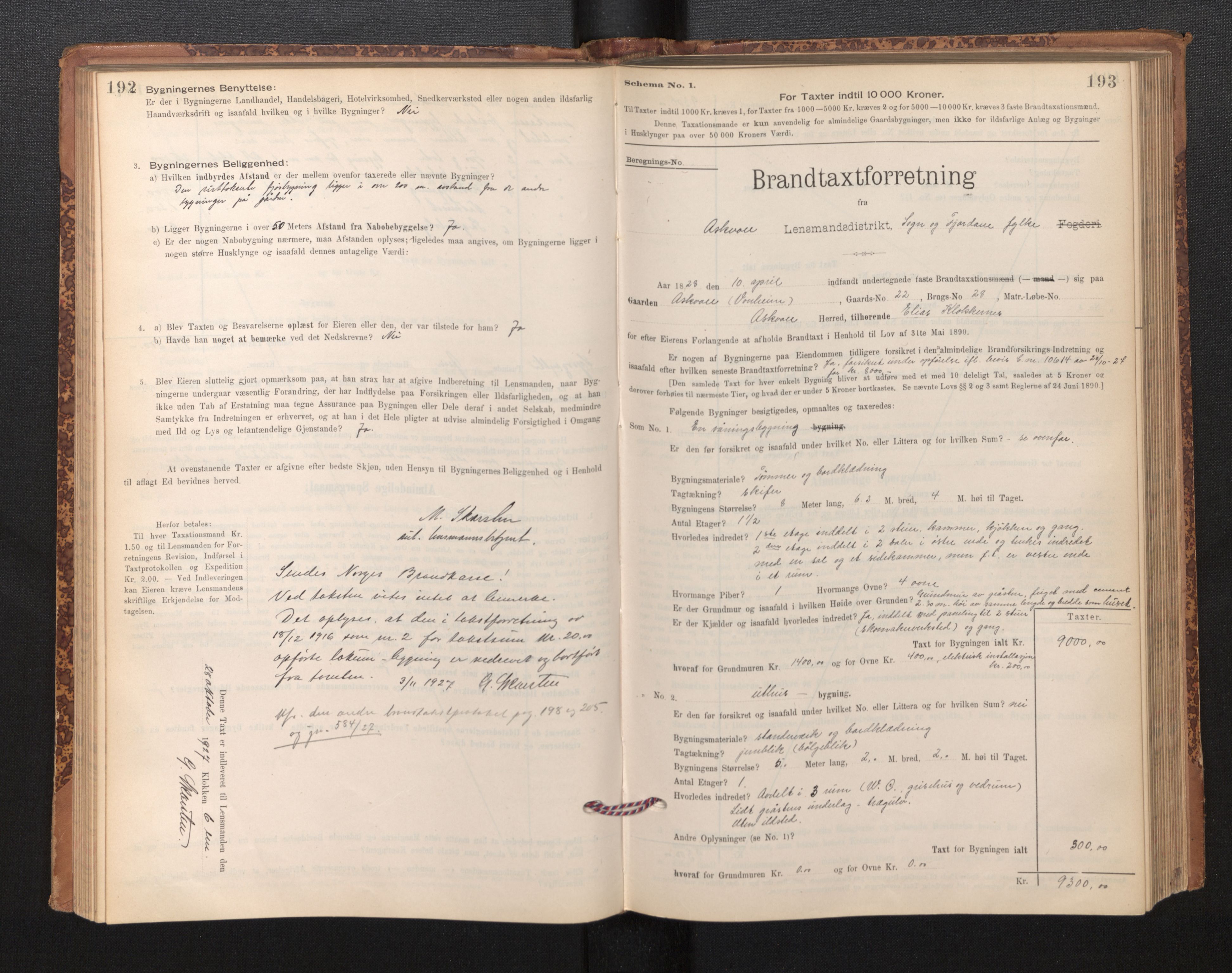 Lensmannen i Askvoll, SAB/A-26301/0012/L0004: Branntakstprotokoll, skjematakst og liste over branntakstmenn, 1895-1932, s. 192-193