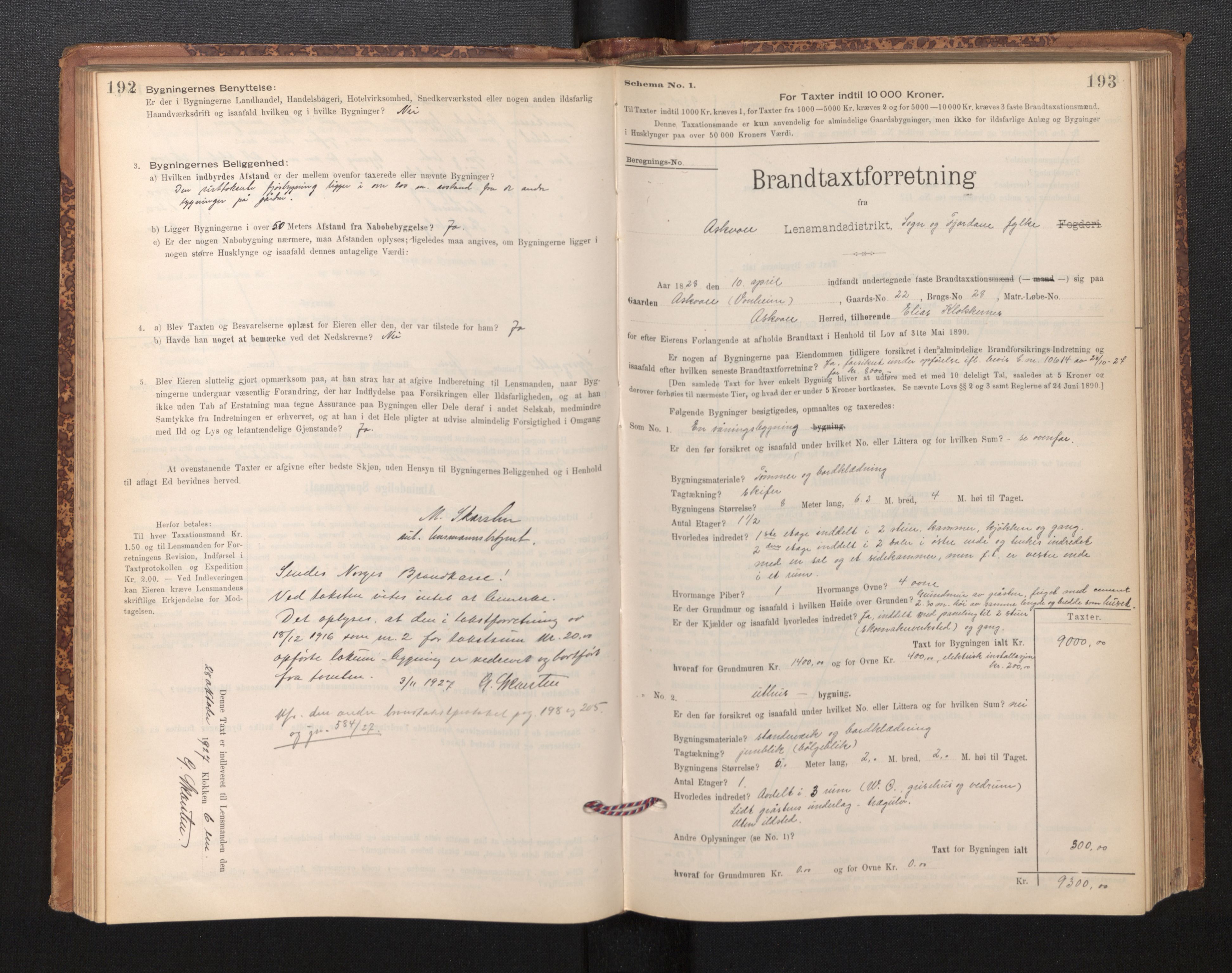 Lensmannen i Askvoll, AV/SAB-A-26301/0012/L0004: Branntakstprotokoll, skjematakst og liste over branntakstmenn, 1895-1932, s. 192-193