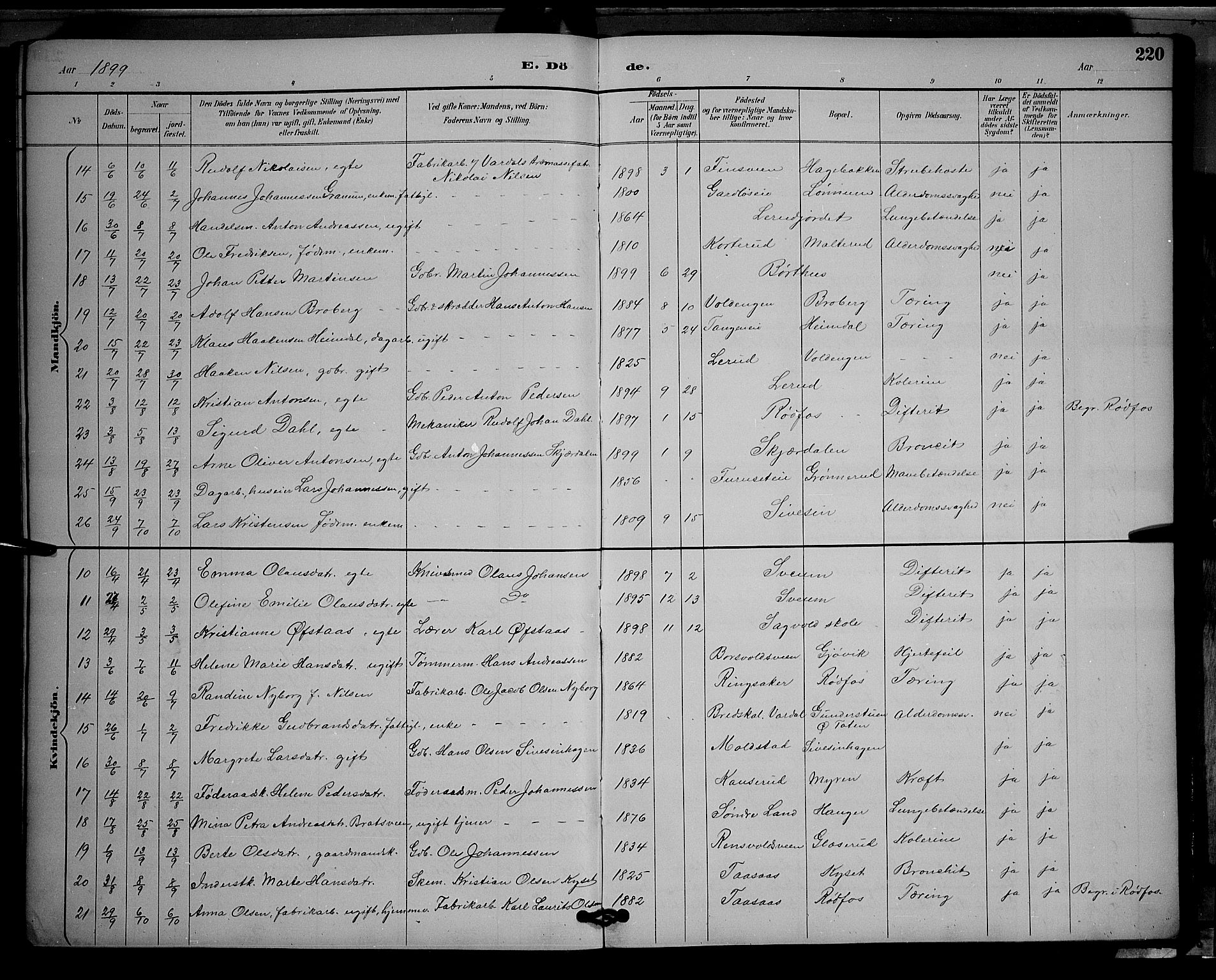 Vestre Toten prestekontor, AV/SAH-PREST-108/H/Ha/Hab/L0009: Klokkerbok nr. 9, 1888-1900, s. 220