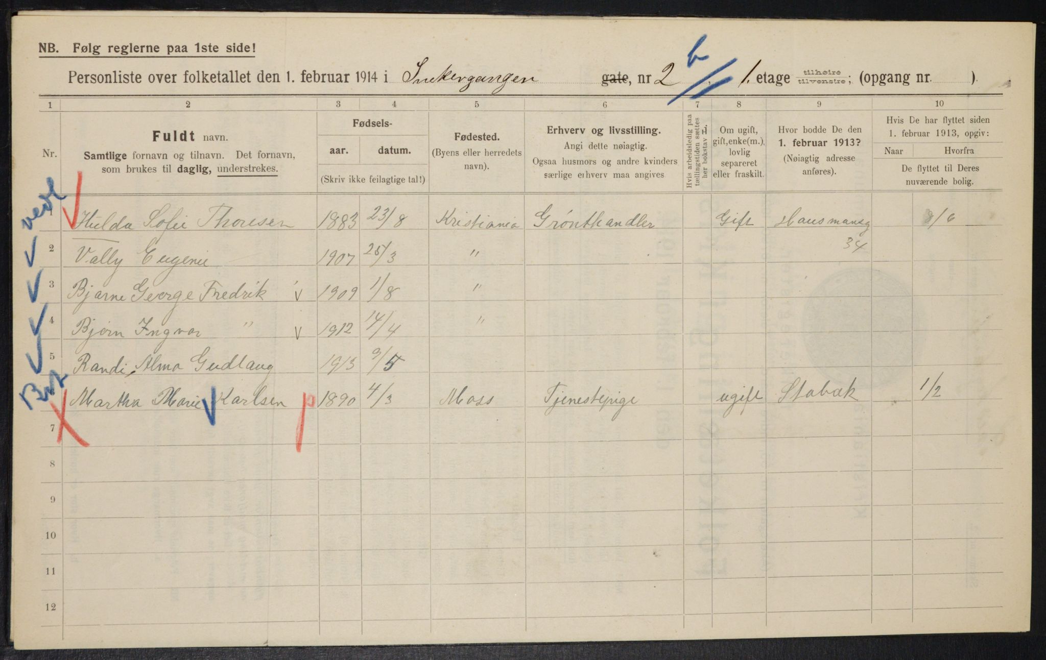 OBA, Kommunal folketelling 1.2.1914 for Kristiania, 1914, s. 97825