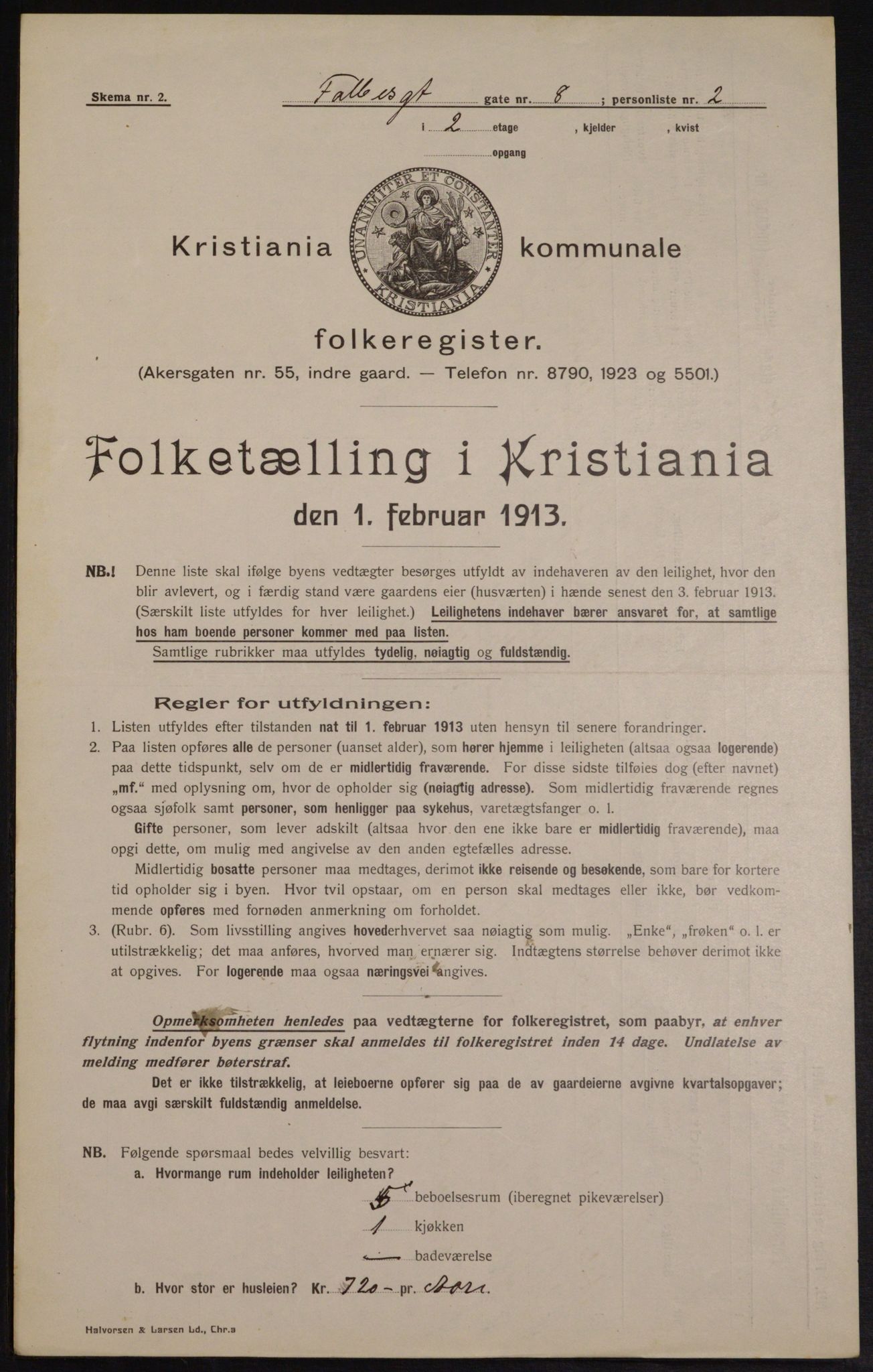 OBA, Kommunal folketelling 1.2.1913 for Kristiania, 1913, s. 23307