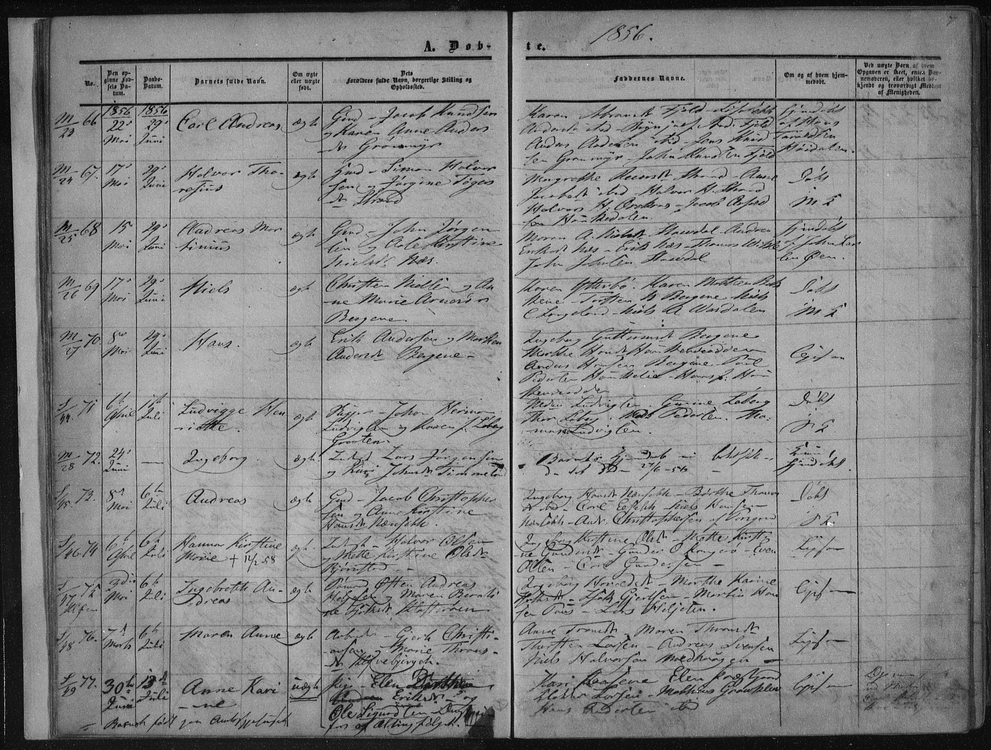 Solum kirkebøker, AV/SAKO-A-306/F/Fa/L0007: Ministerialbok nr. I 7, 1856-1864, s. 7