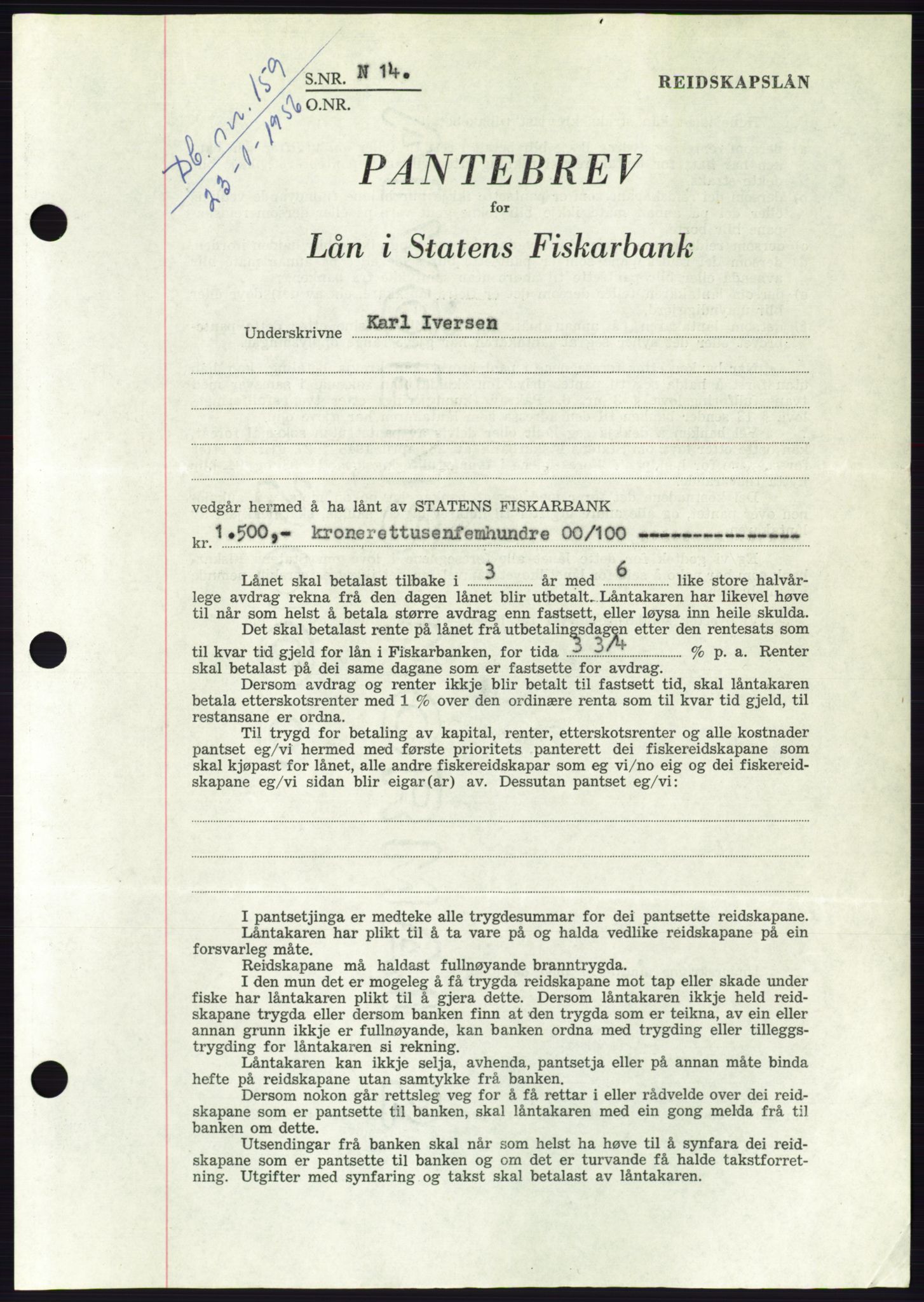 Søre Sunnmøre sorenskriveri, SAT/A-4122/1/2/2C/L0128: Pantebok nr. 16B, 1956-1956, Dagboknr: 159/1956