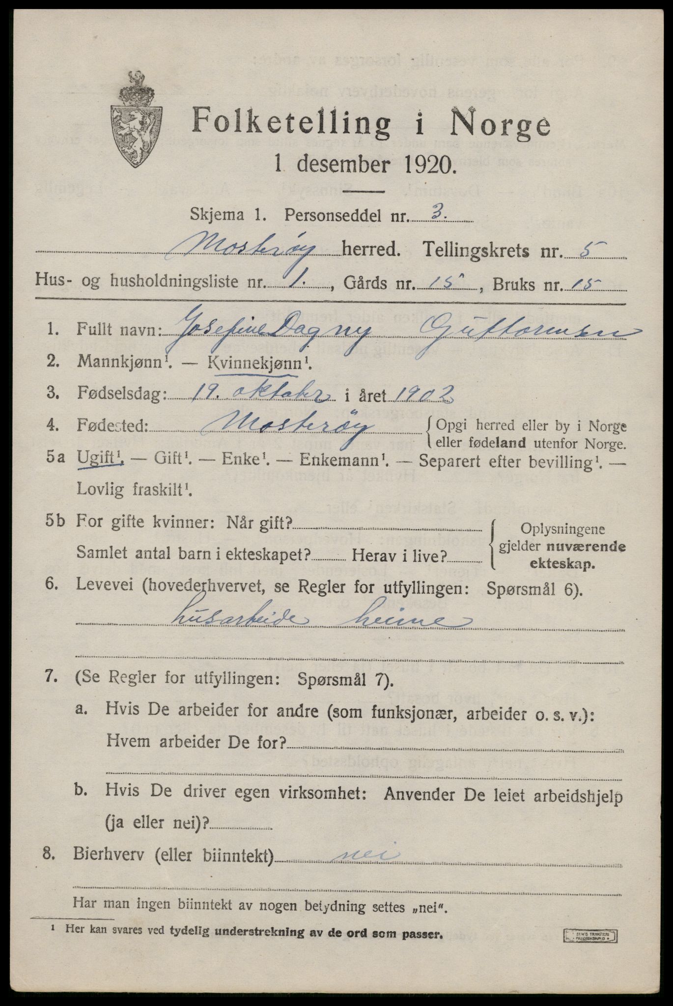 SAST, Folketelling 1920 for 1143 Mosterøy herred, 1920, s. 2072