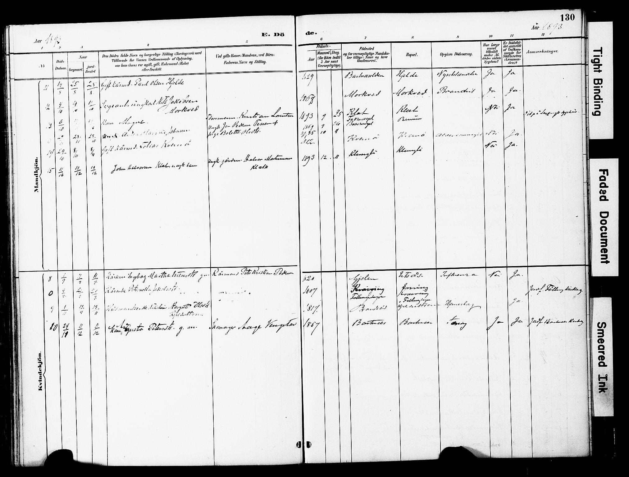 Ministerialprotokoller, klokkerbøker og fødselsregistre - Nord-Trøndelag, SAT/A-1458/741/L0396: Ministerialbok nr. 741A10, 1889-1901, s. 130