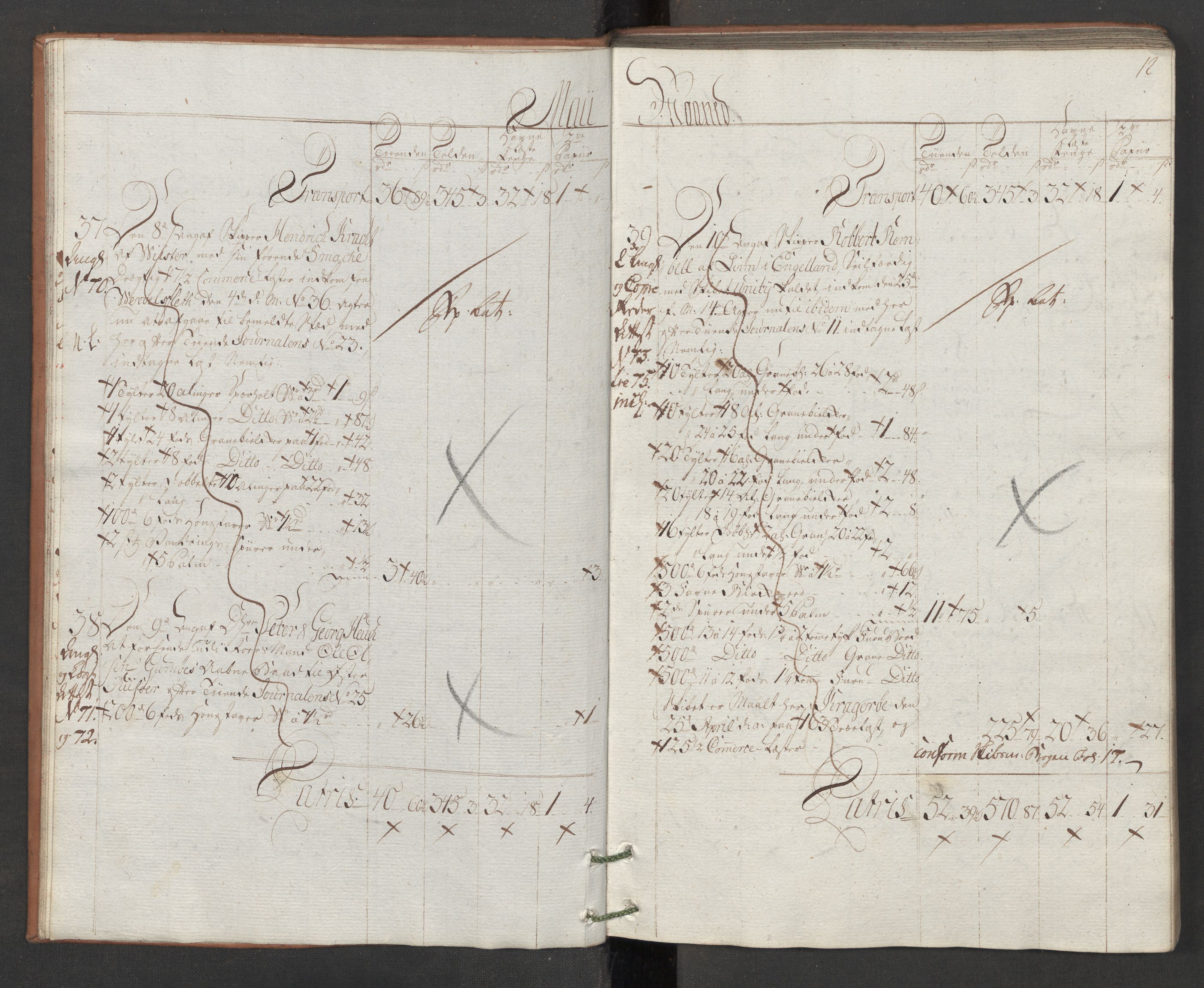 Generaltollkammeret, tollregnskaper, AV/RA-EA-5490/R13/L0078/0001: Tollregnskaper Kragerø / Utgående hovedtollbok, 1786, s. 11b-12a