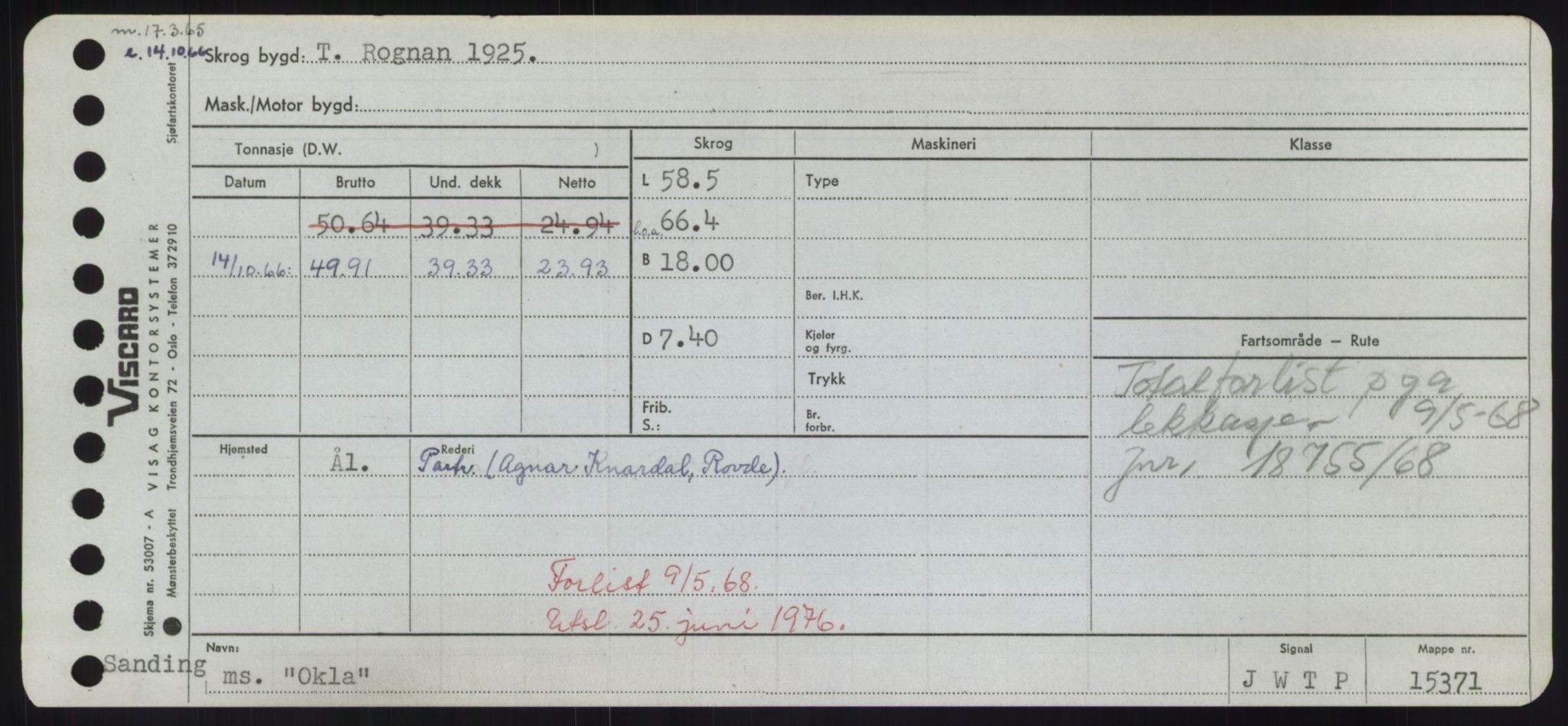 Sjøfartsdirektoratet med forløpere, Skipsmålingen, RA/S-1627/H/Hd/L0028: Fartøy, O, s. 161