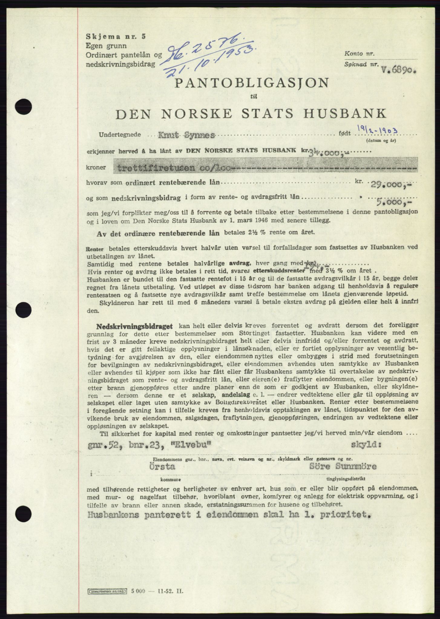 Søre Sunnmøre sorenskriveri, AV/SAT-A-4122/1/2/2C/L0124: Pantebok nr. 12B, 1953-1954, Dagboknr: 2576/1953