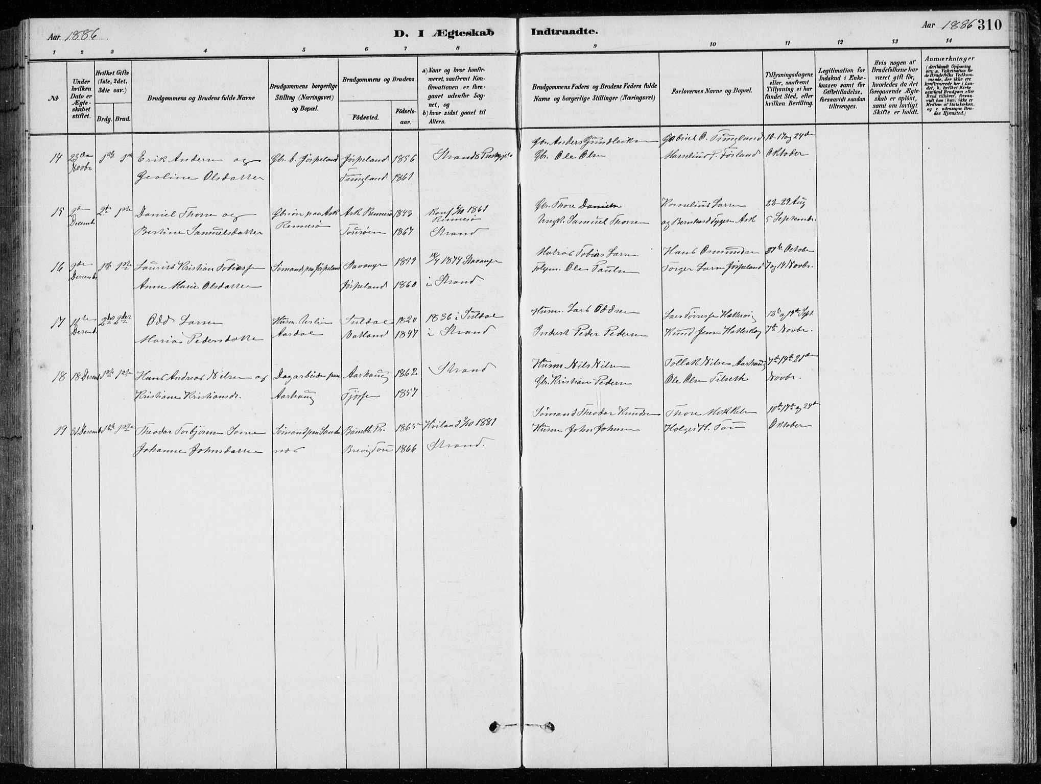 Strand sokneprestkontor, AV/SAST-A-101828/H/Ha/Hab/L0004: Klokkerbok nr. B 4, 1878-1903, s. 310