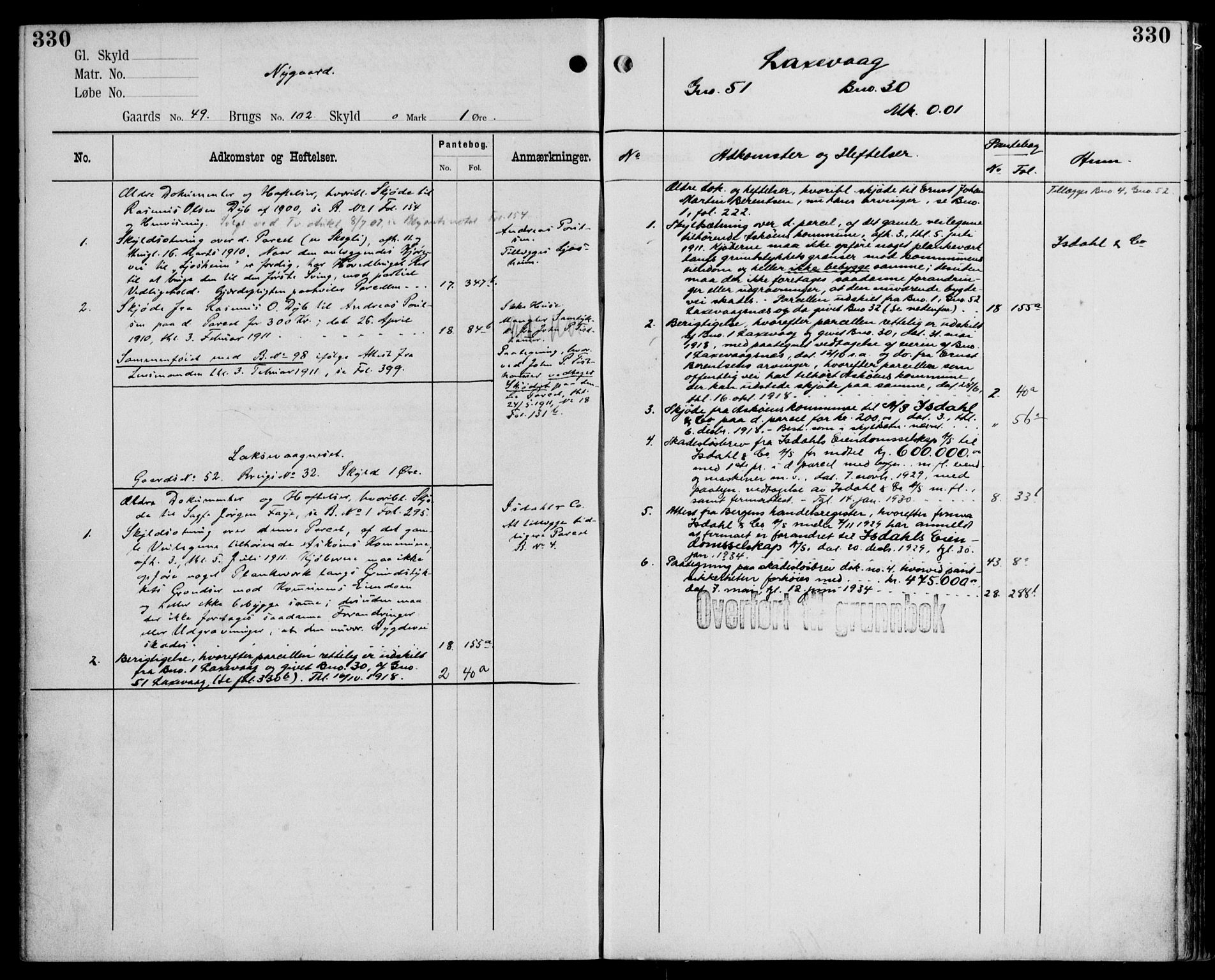 Midhordland sorenskriveri, AV/SAB-A-3001/1/G/Ga/Gab/L0110: Panteregister nr. II.A.b.110, s. 330