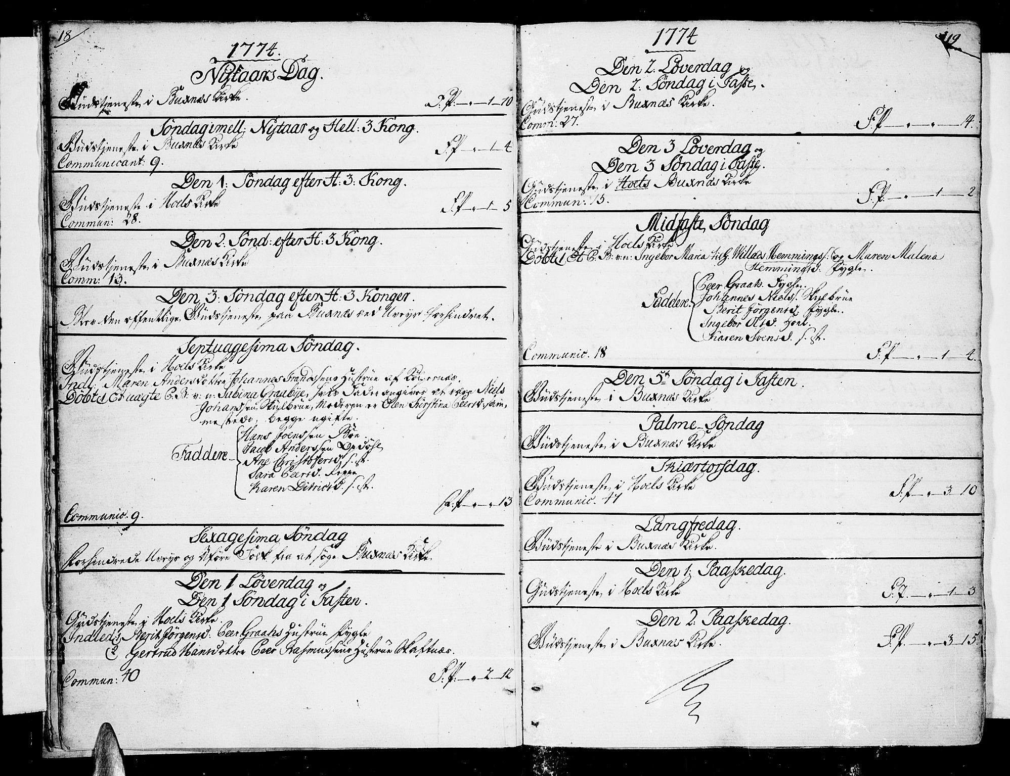 Ministerialprotokoller, klokkerbøker og fødselsregistre - Nordland, AV/SAT-A-1459/881/L1149: Ministerialbok nr. 881A02, 1773-1793, s. 18-19