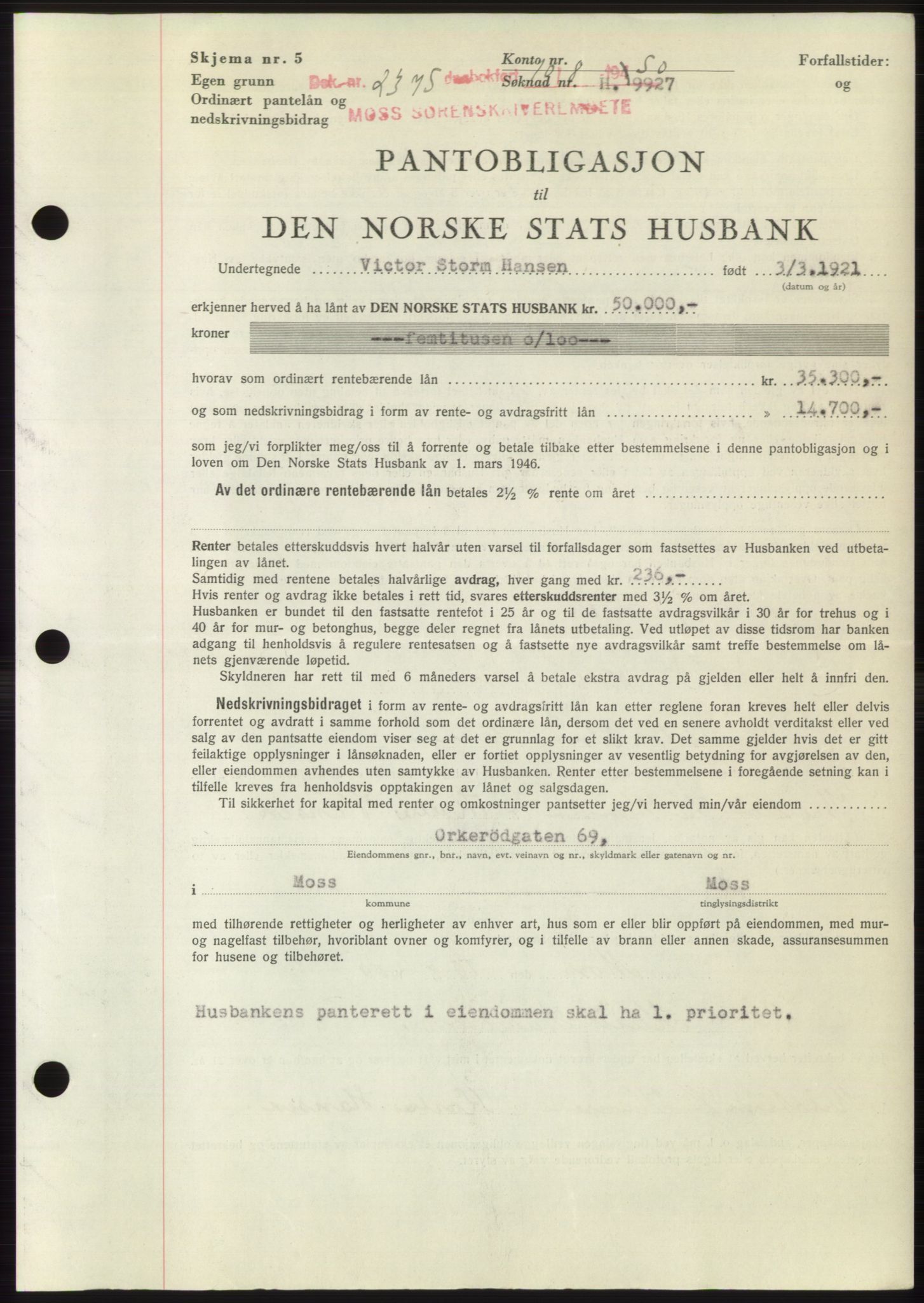 Moss sorenskriveri, SAO/A-10168: Pantebok nr. B25, 1950-1950, Dagboknr: 2375/1950