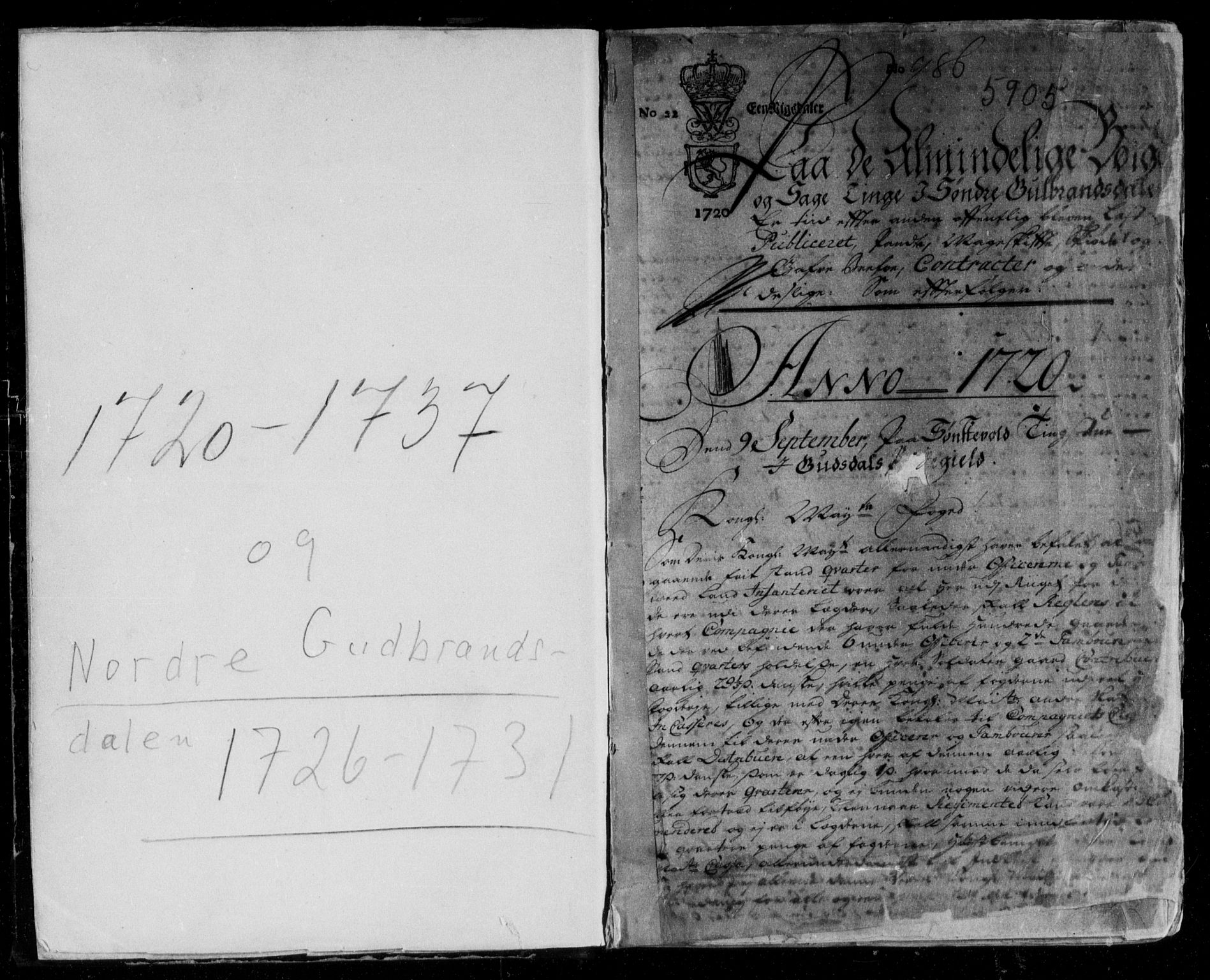 Sør-Gudbrandsdal tingrett, AV/SAH-TING-004/H/Hb/Hba/L0001: Pantebok nr. I 1, 1720-1737, s. 1