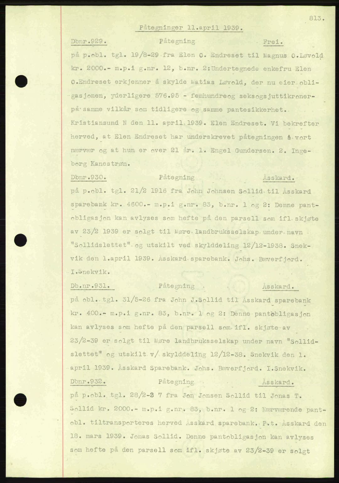 Nordmøre sorenskriveri, SAT/A-4132/1/2/2Ca: Pantebok nr. C80, 1936-1939, Dagboknr: 929/1939