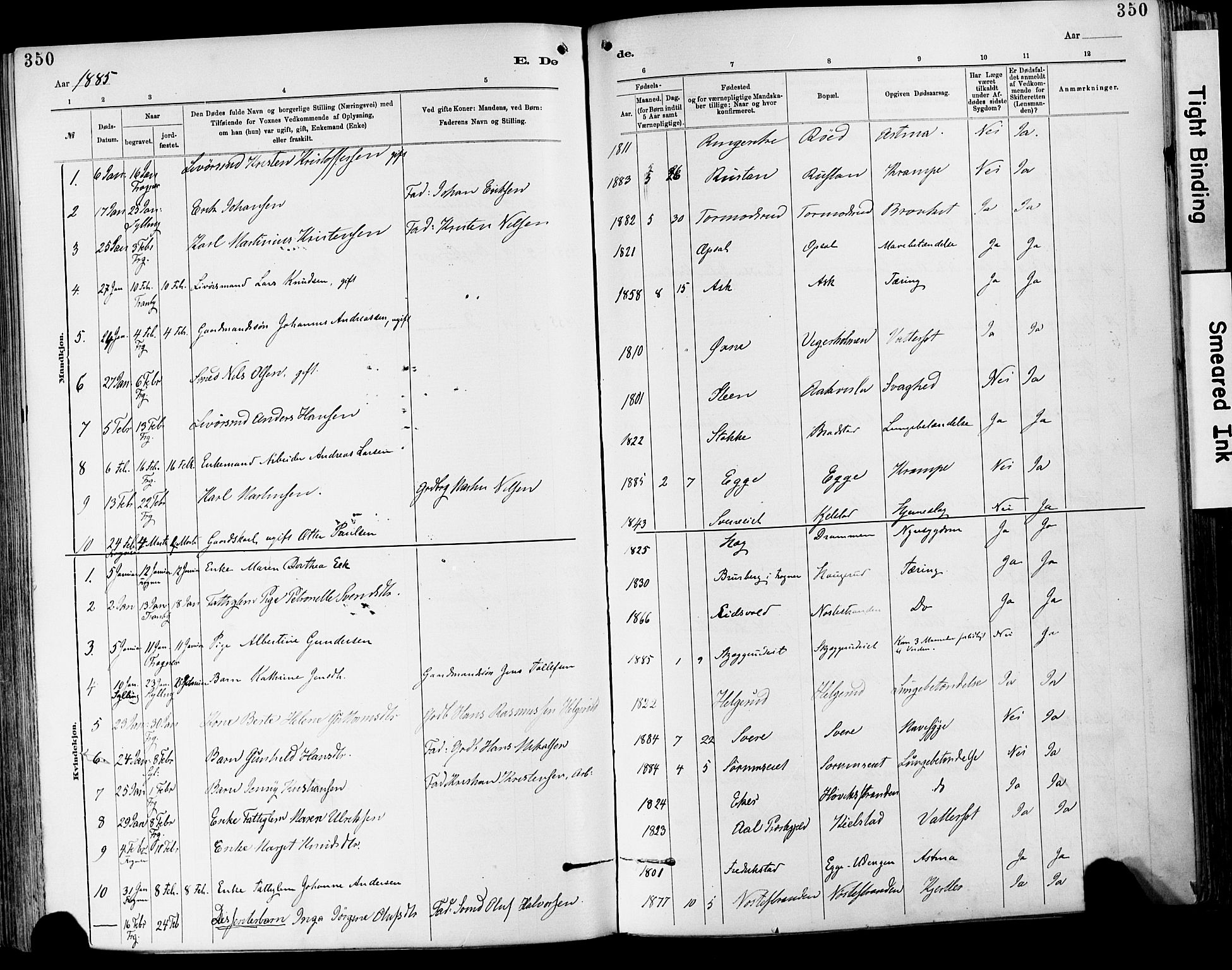 Lier kirkebøker, AV/SAKO-A-230/F/Fa/L0015: Ministerialbok nr. I 15, 1883-1894, s. 350
