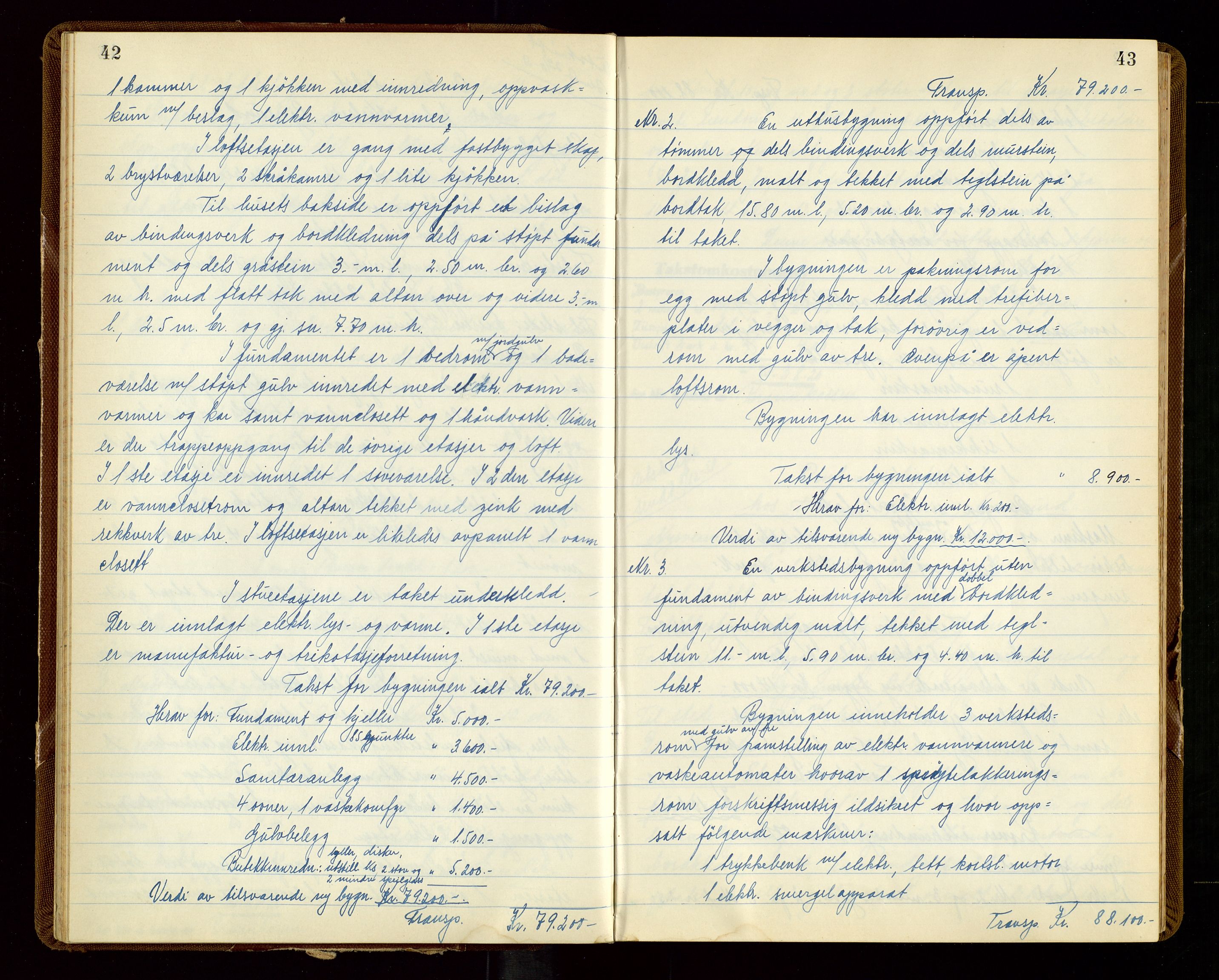 Eigersund lensmannskontor, AV/SAST-A-100171/God/L0014: "Branntakstprotokoll", 1951-1955, s. 42-43